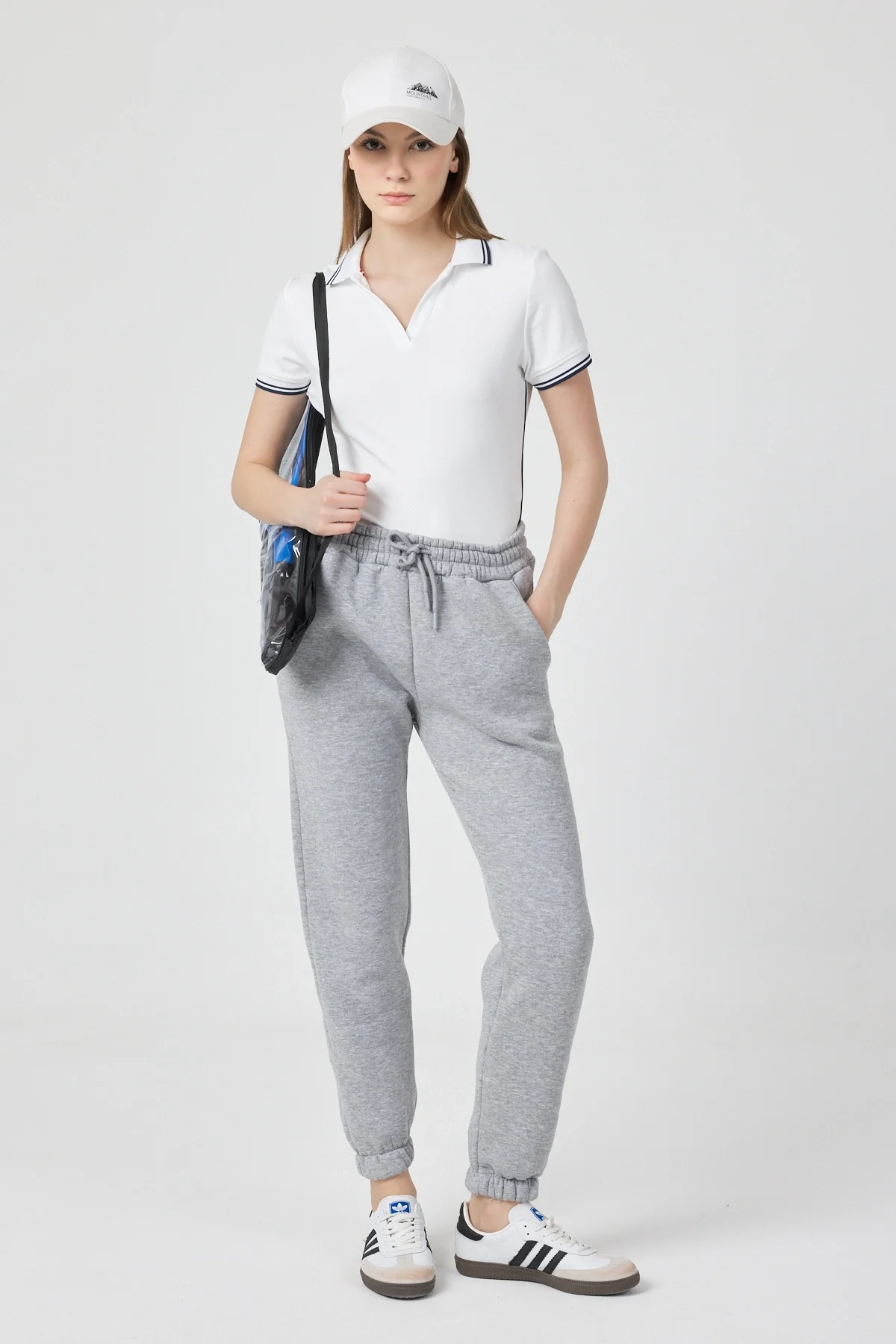 Kadın 3 İplik Lastikli Eşofman Takımı Gri