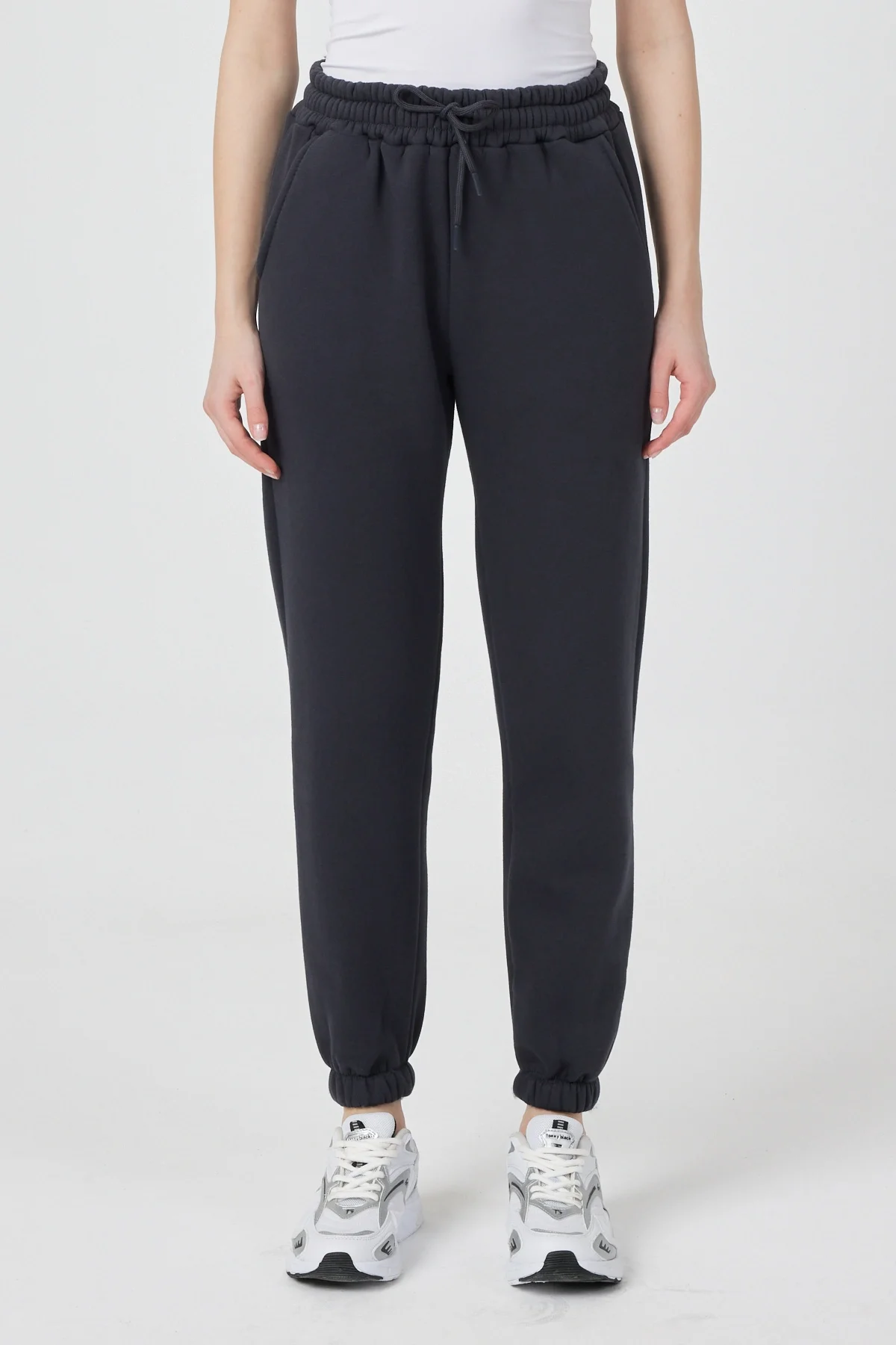 Kadın 3 İplik Lastikli Fermuar Dik Yaka Füme Eşofman Takımı