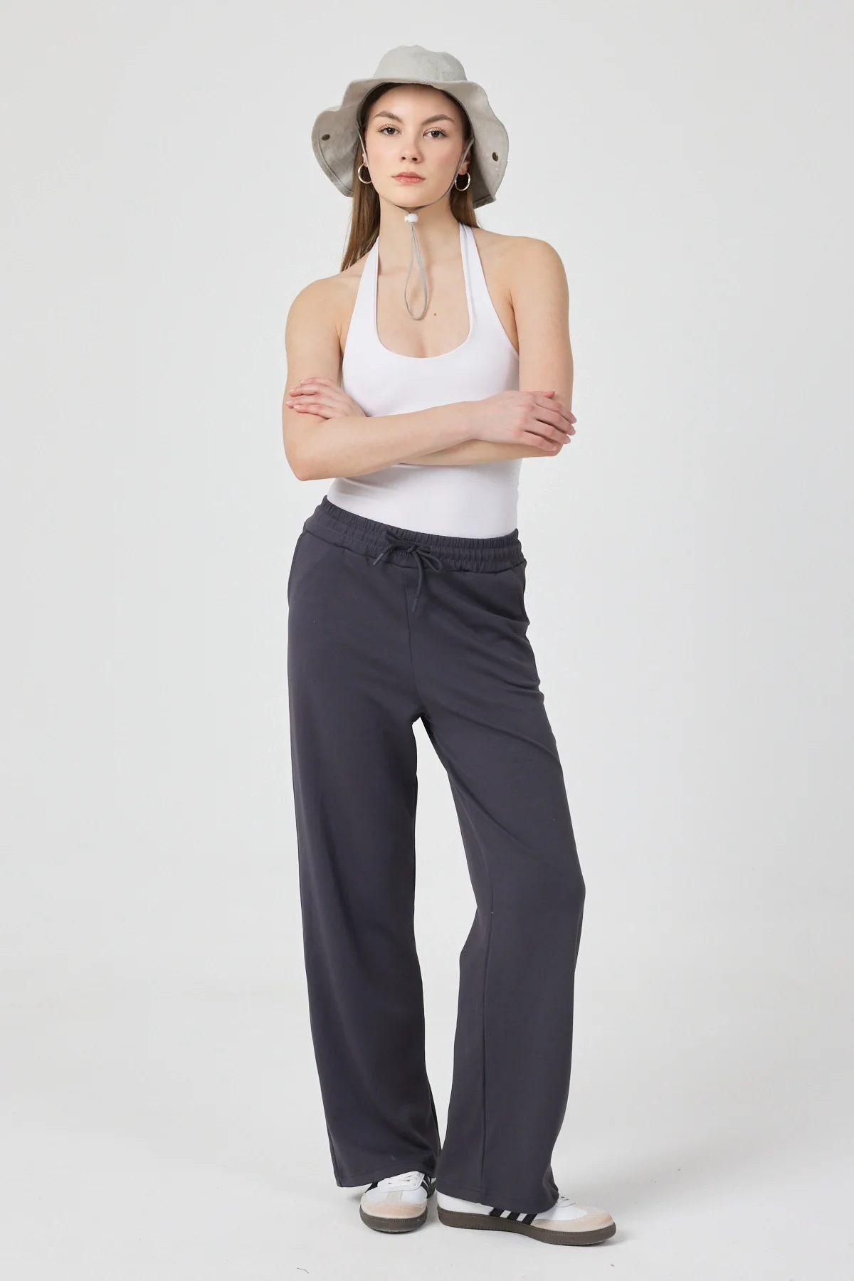 Modal Kumaş Beli Lastikli Füme Eşofman Altı