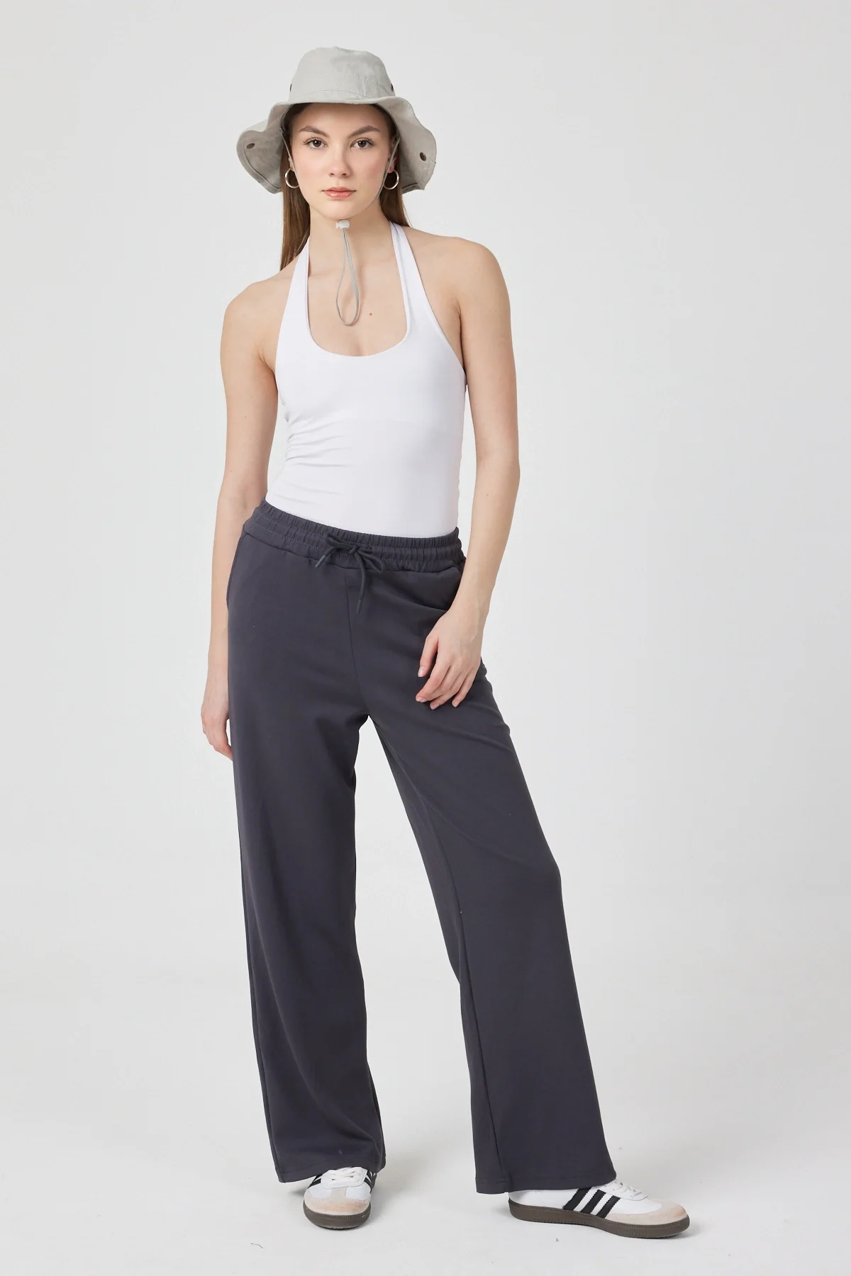 Modal Kumaş Beli Lastikli Füme Eşofman Altı