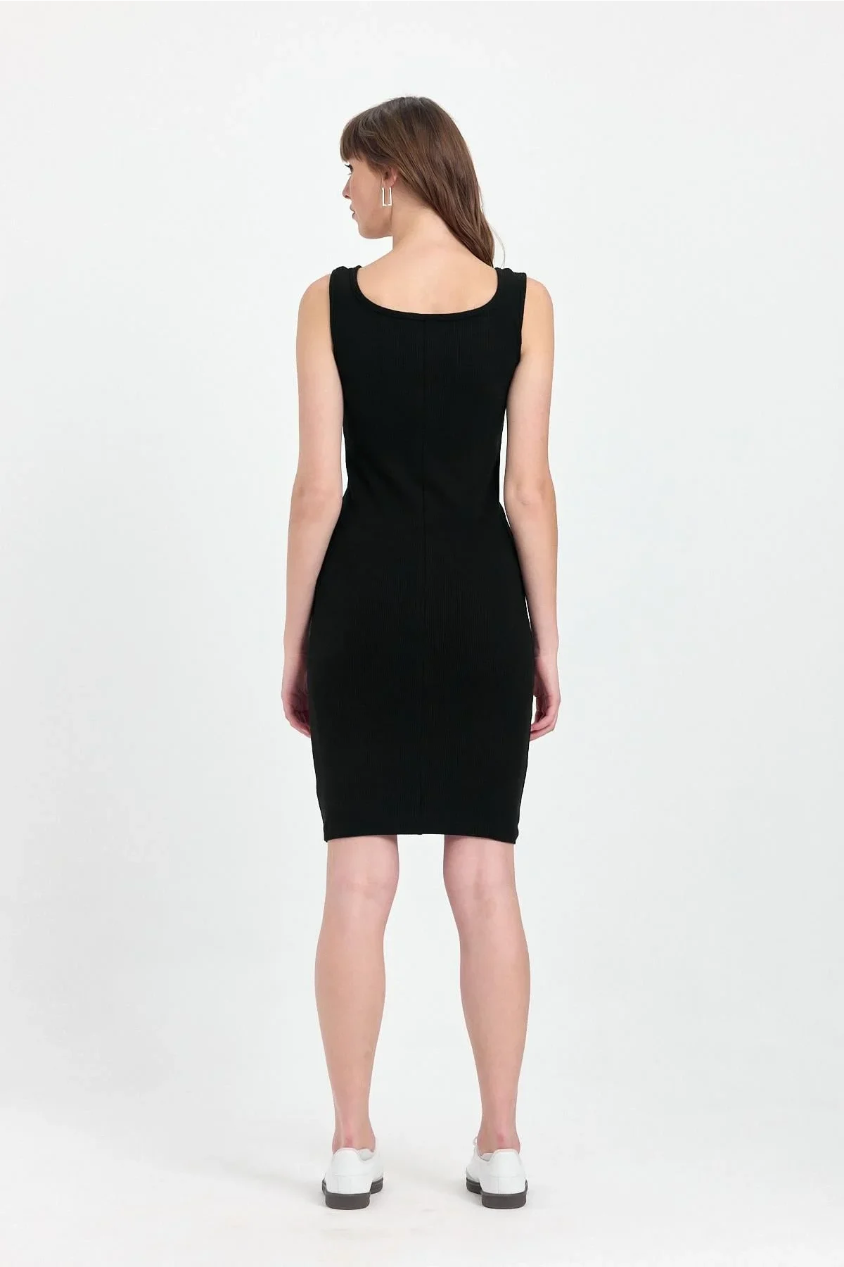 Kadın Mini Bodycon Kolsuz Siyah Elbise