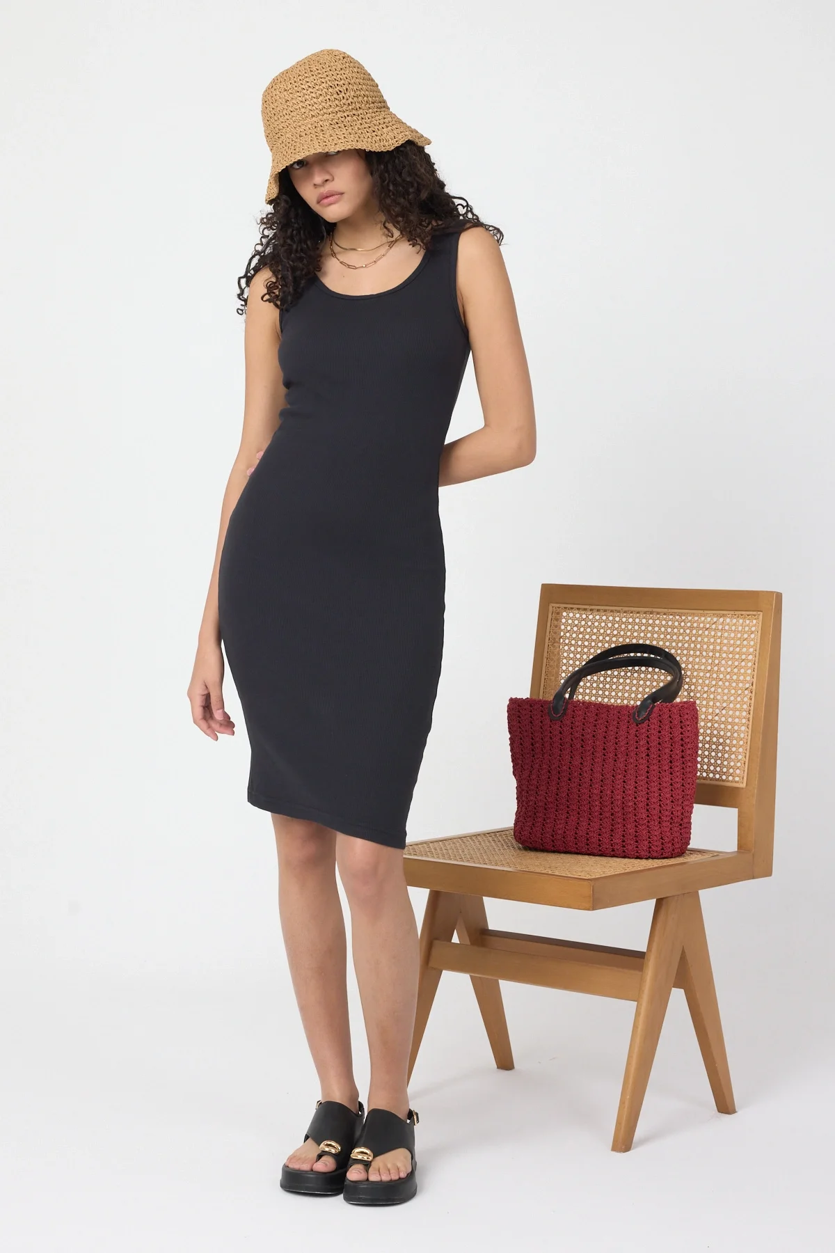 Kadın Mini Bodycon Kolsuz Füme Elbise