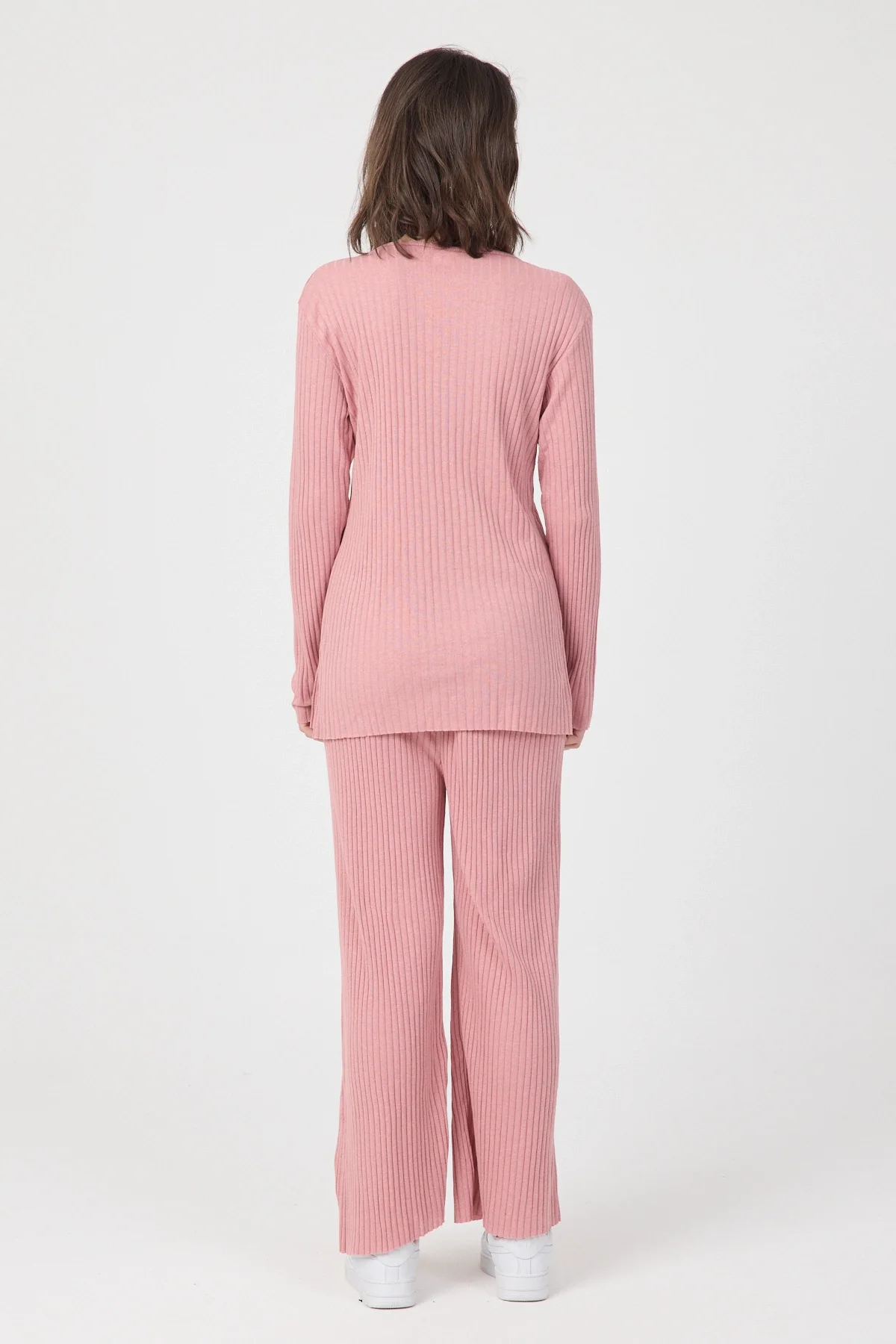 Kadın Mevsimlik Uzun Kollu Fitilli Pembe Pijama Takımı