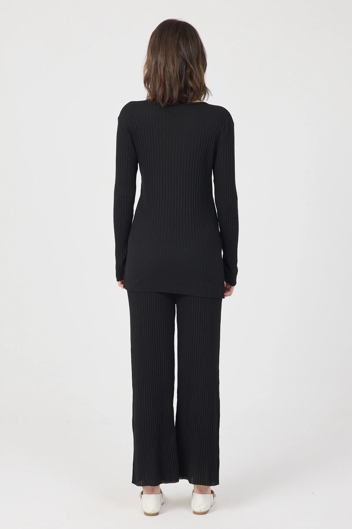 Kadın Mevsimlik Uzun Kollu Fitilli Siyah Pijama Takımı