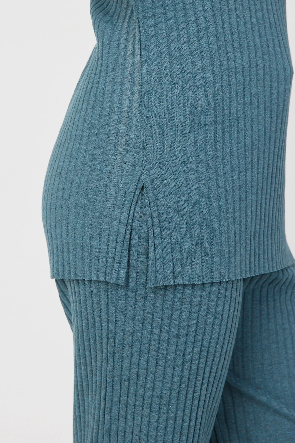 Kadın Mevsimlik Uzun Kollu Fitilli Petrol Yeşili Pijama Takımı