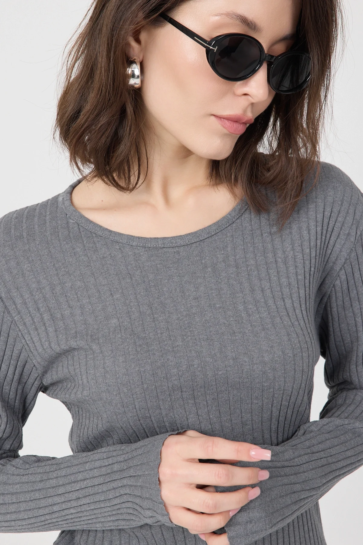 Kadın Mevsimlik Uzun Kollu Fitilli Gri Pijama Takımı