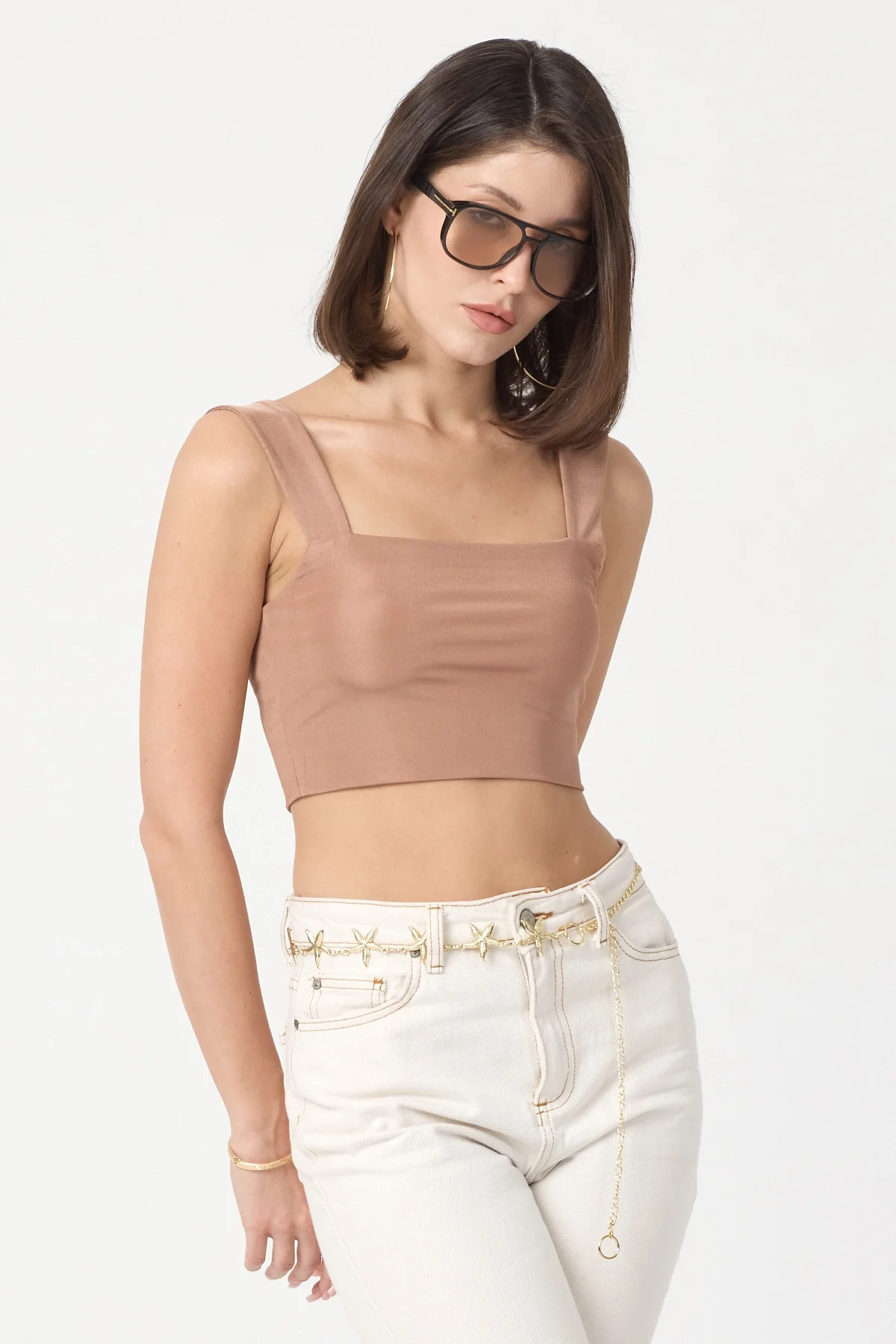 Kadın Camel Kalın Askılı Crop Top BLZ-00051