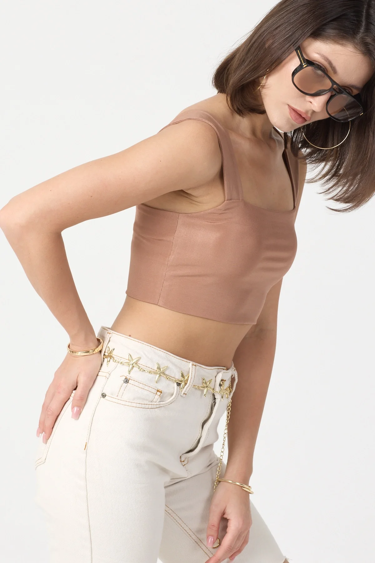 Kadın Camel Kalın Askılı Crop Top BLZ-00051