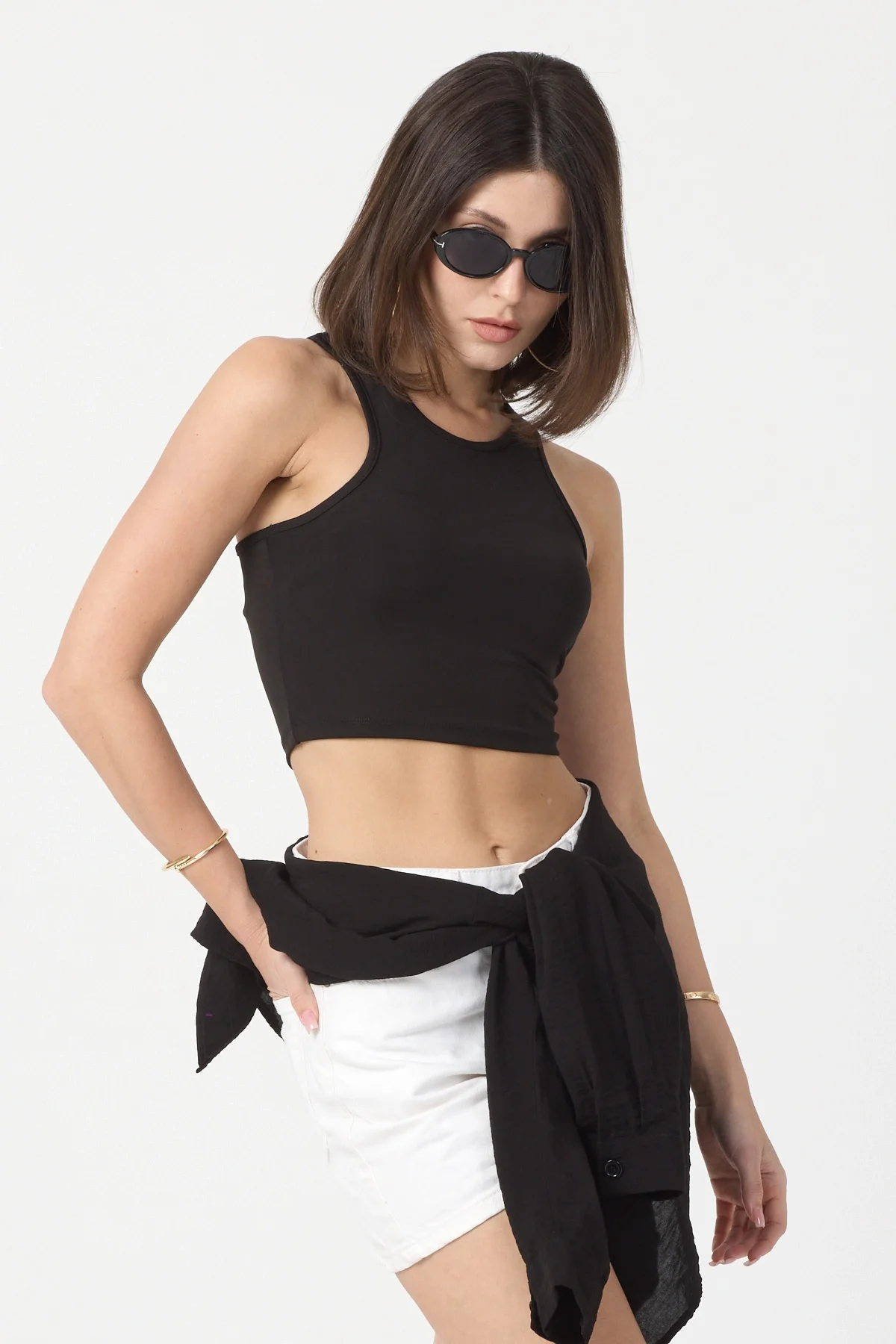 Kadın Siyah Spor Crop Top BLZ-00188