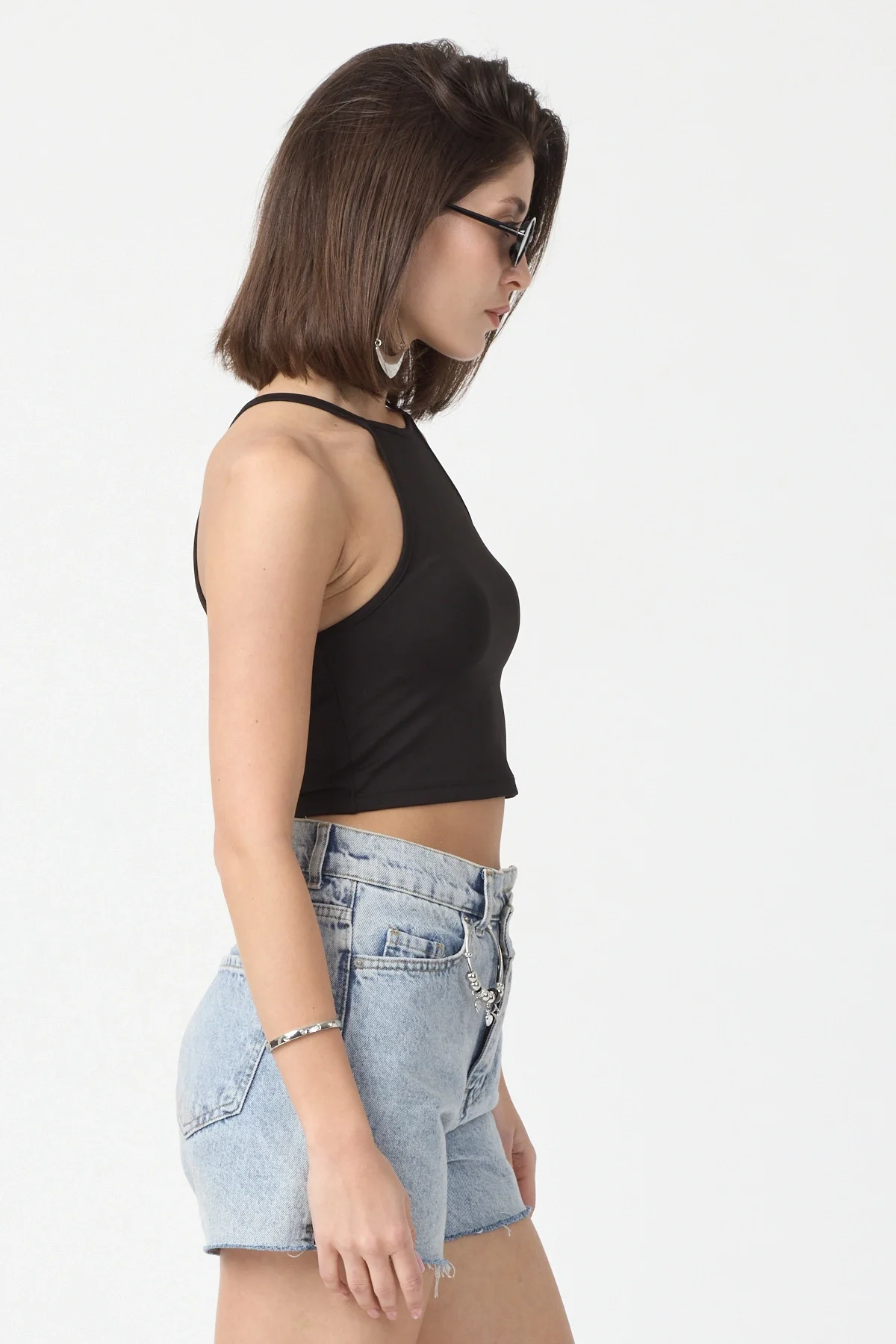Kadın Siyah Bisiklet Yaka Crop Top BLZ-00187