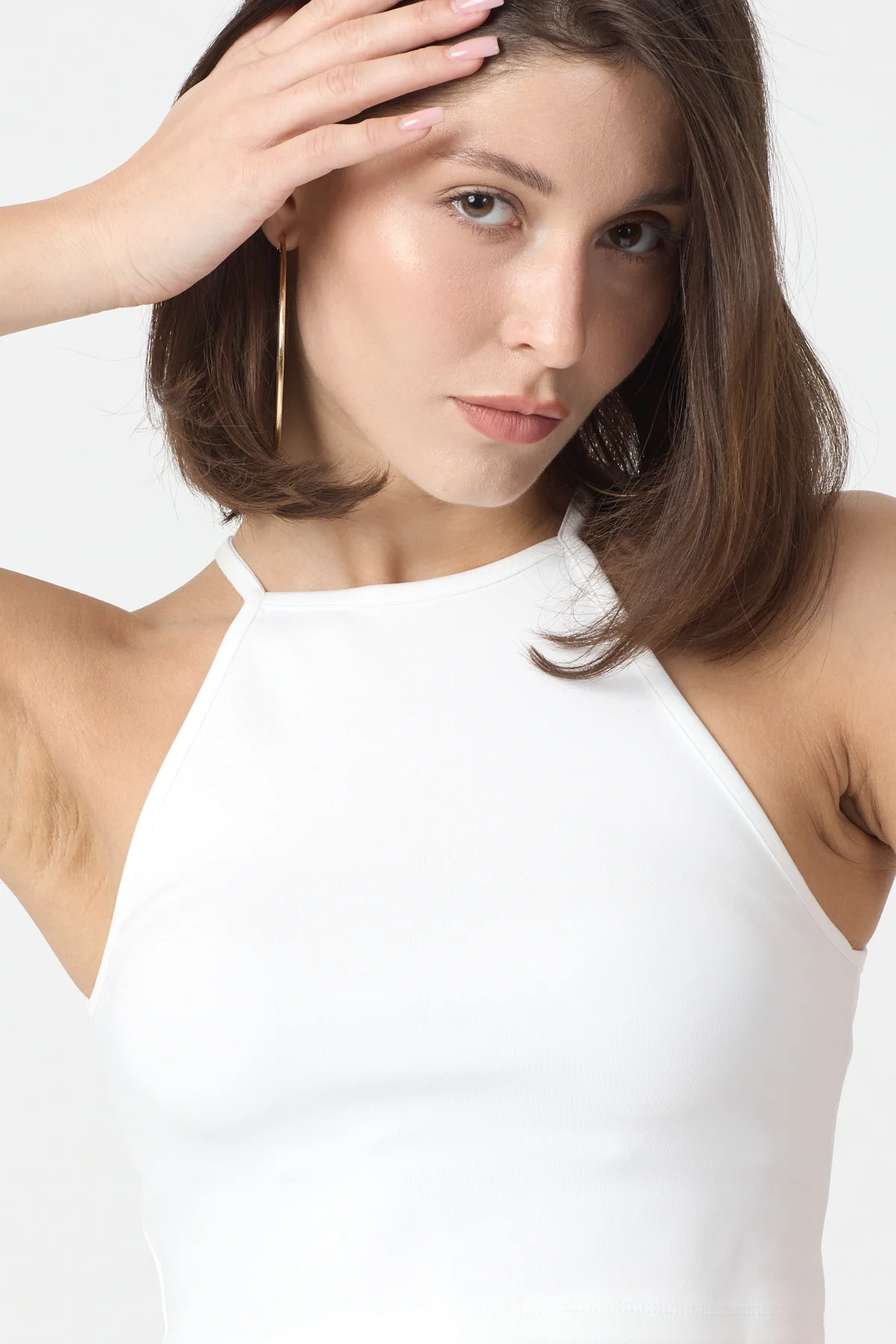 Kadın Beyaz Bisiklet Yaka Crop Top BLZ-00187