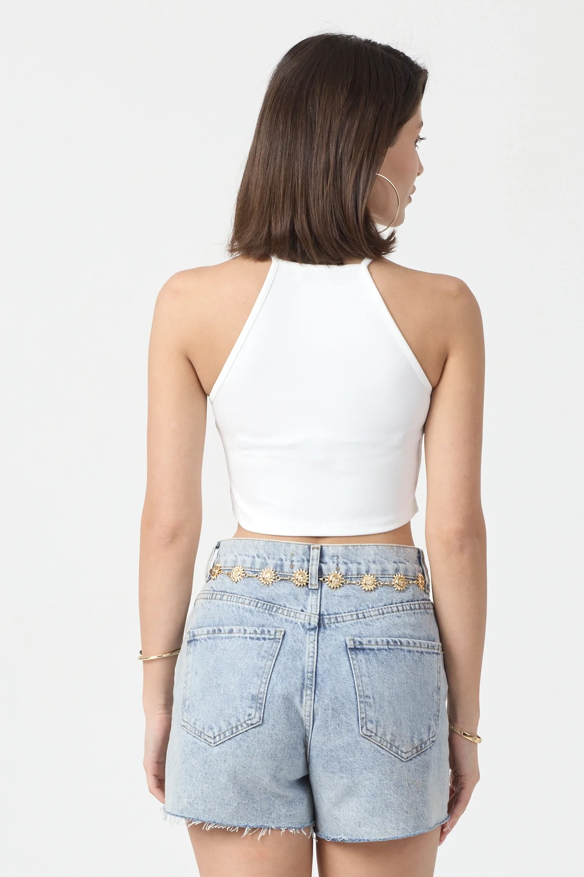 Kadın Beyaz Bisiklet Yaka Crop Top BLZ-00187