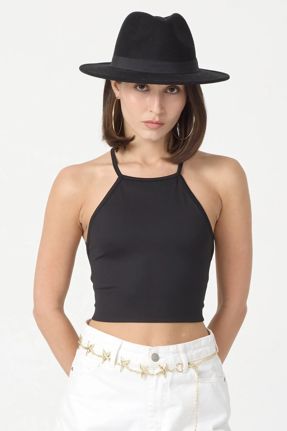 Kadın Siyah Sırtı Açık Crop Top BLZ-00254