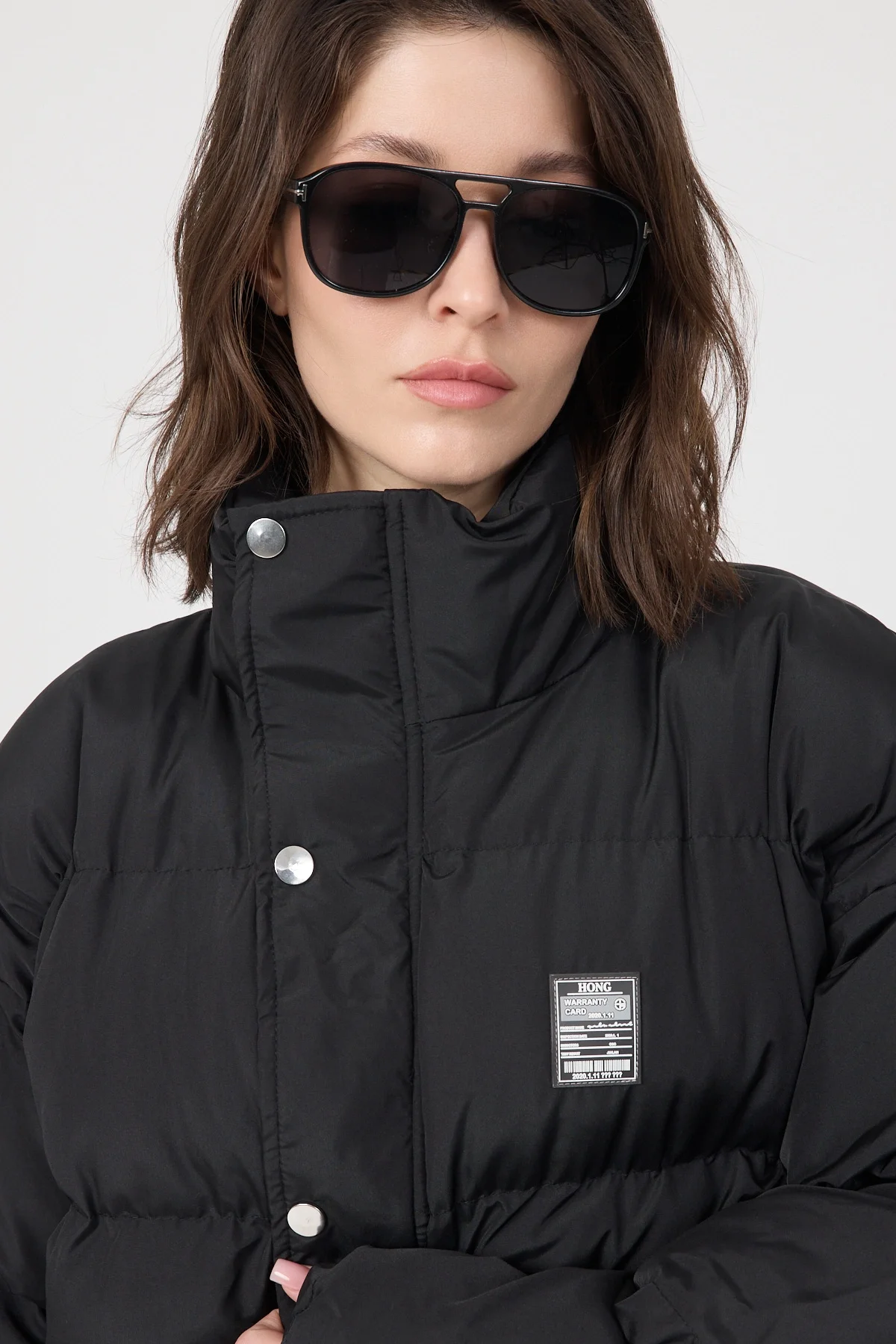 Kadın Siyah Oversize Puffer Şişme Dik Yaka Su İtici Kapitone Mont