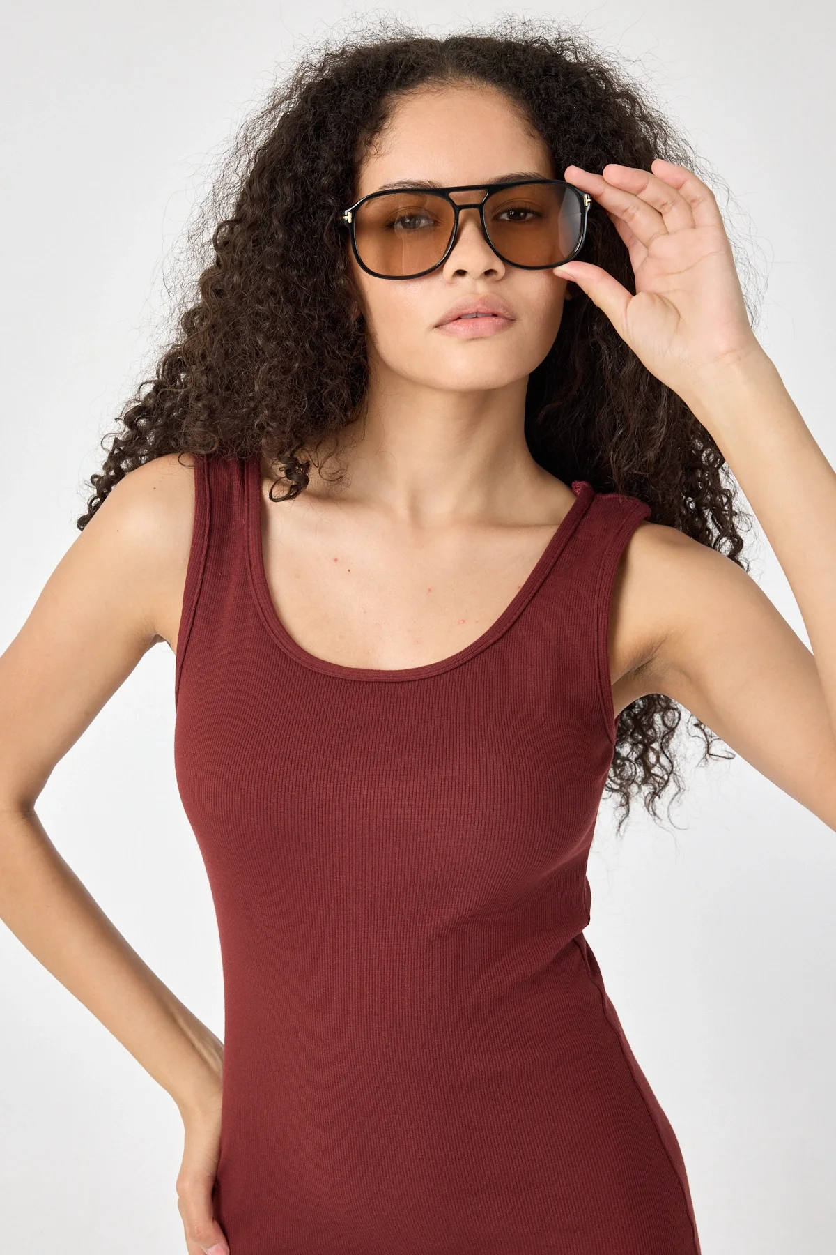 Kadın Mini Bodycon Kolsuz Bordo Elbise