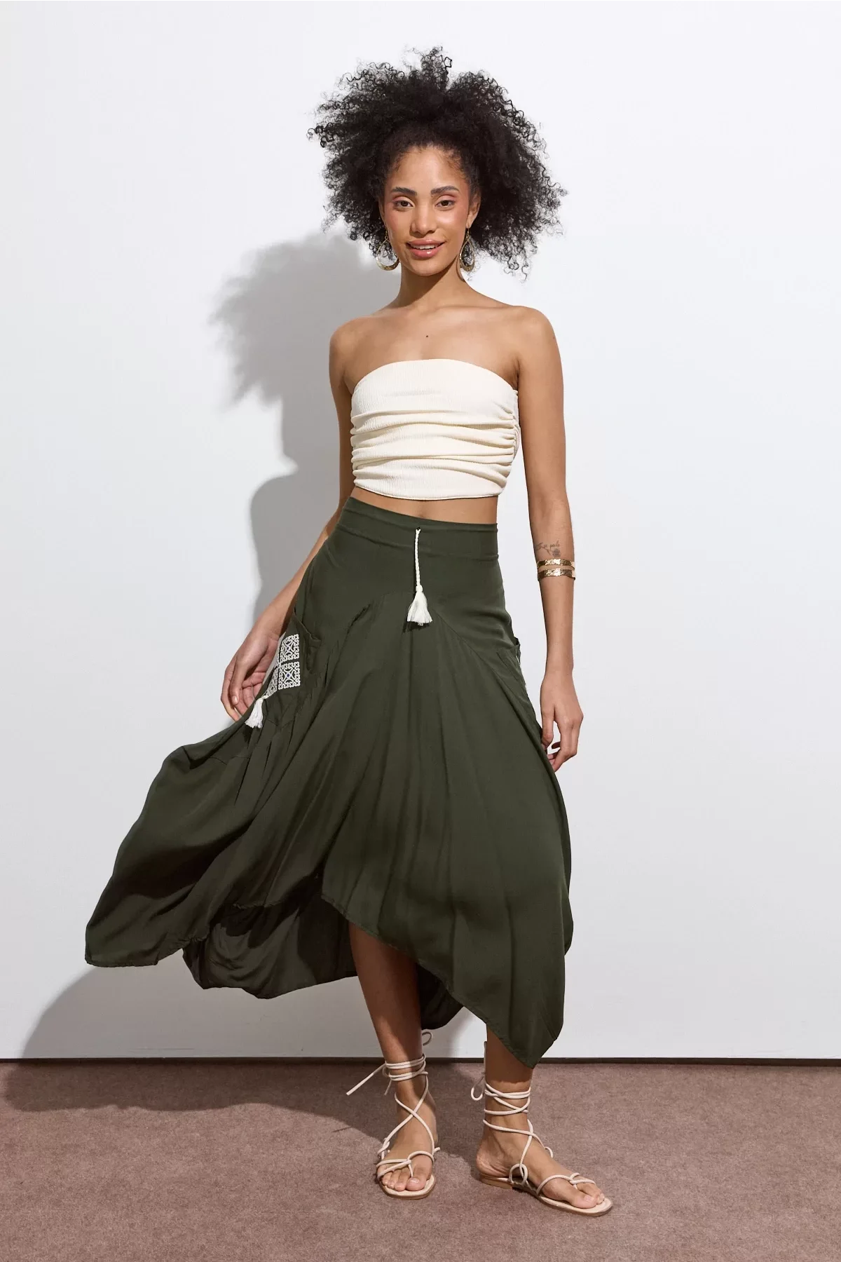 Beli Lastikli Nakış Detaylı Bağcıklı Otantik Şalvar Etek