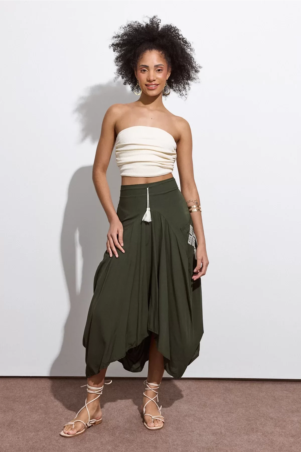 Beli Lastikli Nakış Detaylı Bağcıklı Otantik Şalvar Etek