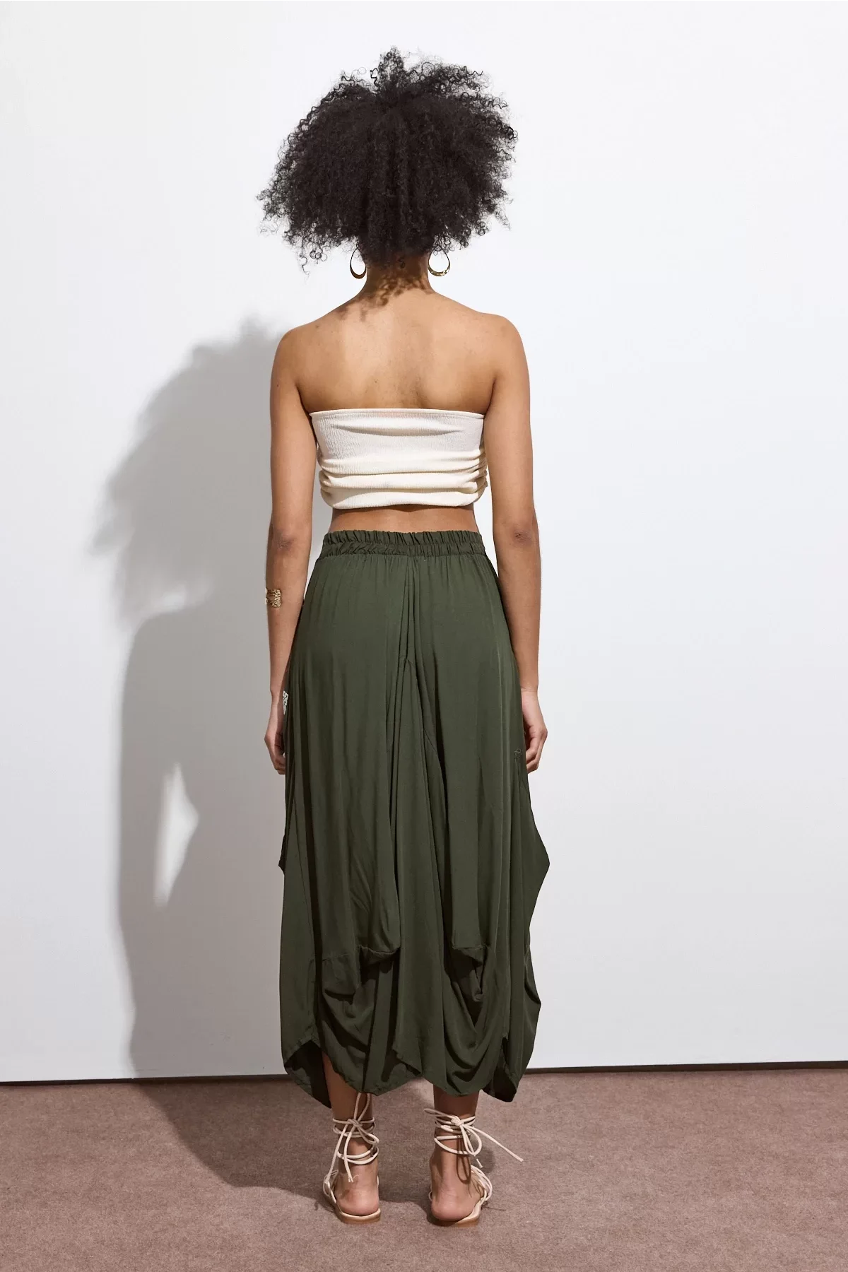 Beli Lastikli Nakış Detaylı Bağcıklı Otantik Şalvar Etek