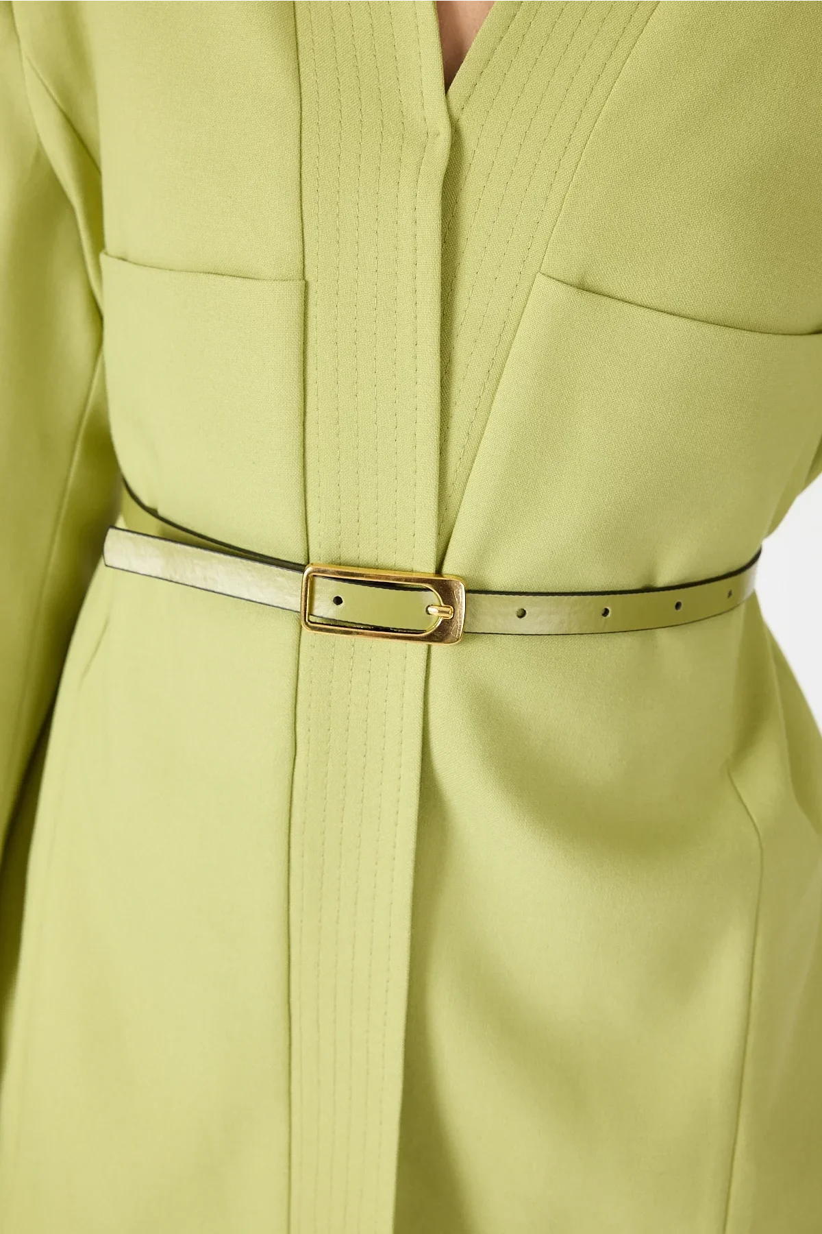 Deri Kemer Detaylı Yeşil Ceket