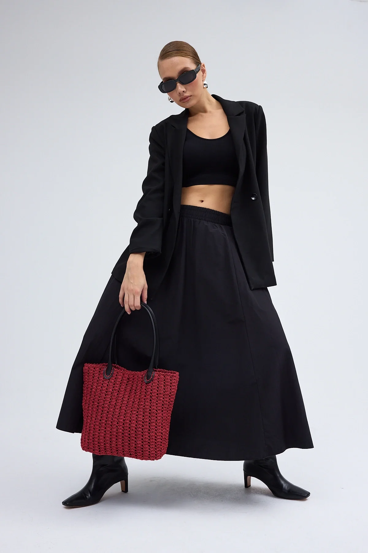 El yapımı Astarlı Hasır Çanta Bordo Siyah