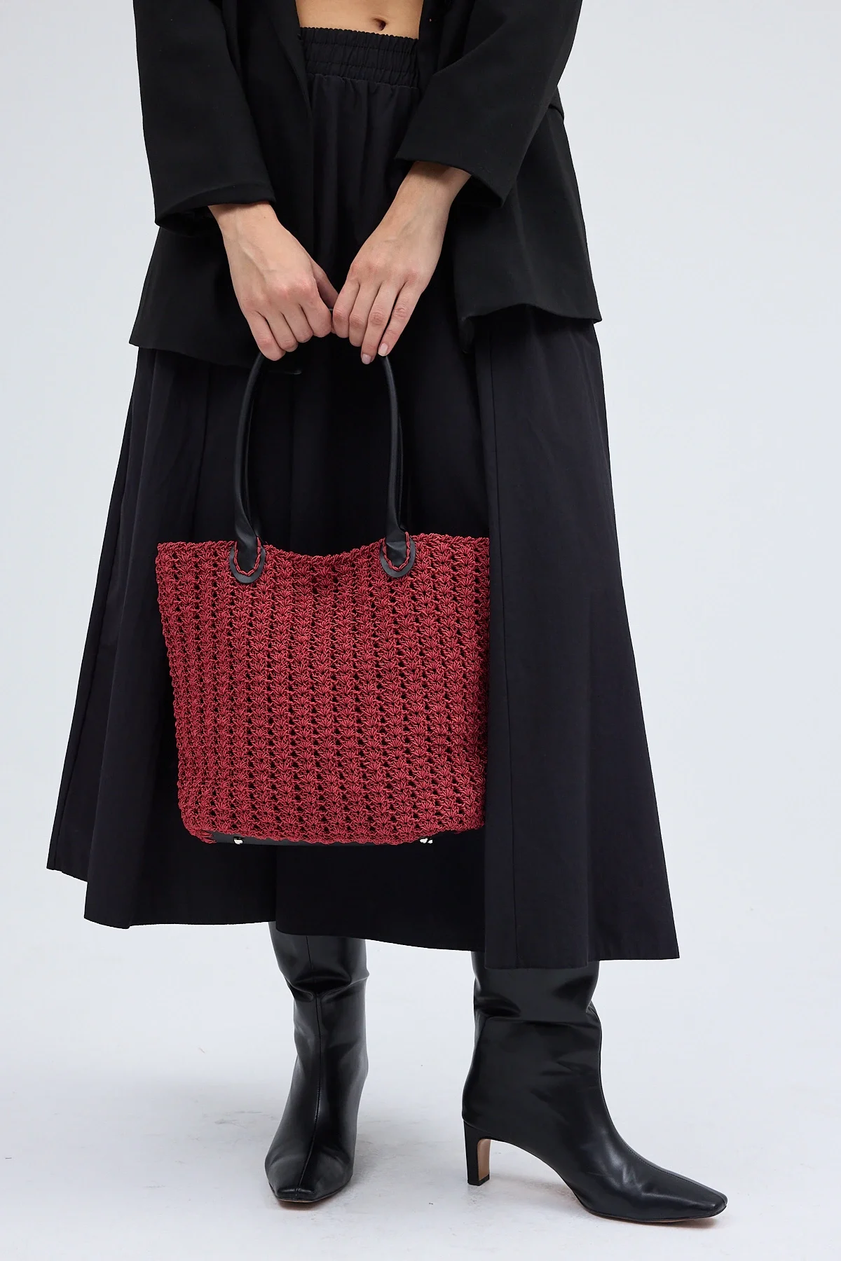El yapımı Astarlı Hasır Çanta Bordo Siyah