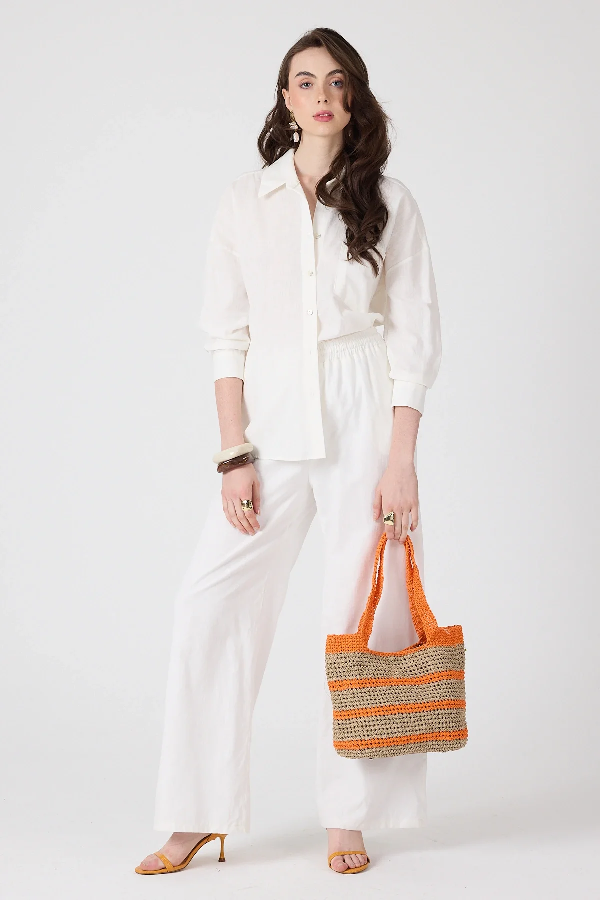 El yapımı Astarlı Hasır Çanta Turuncu