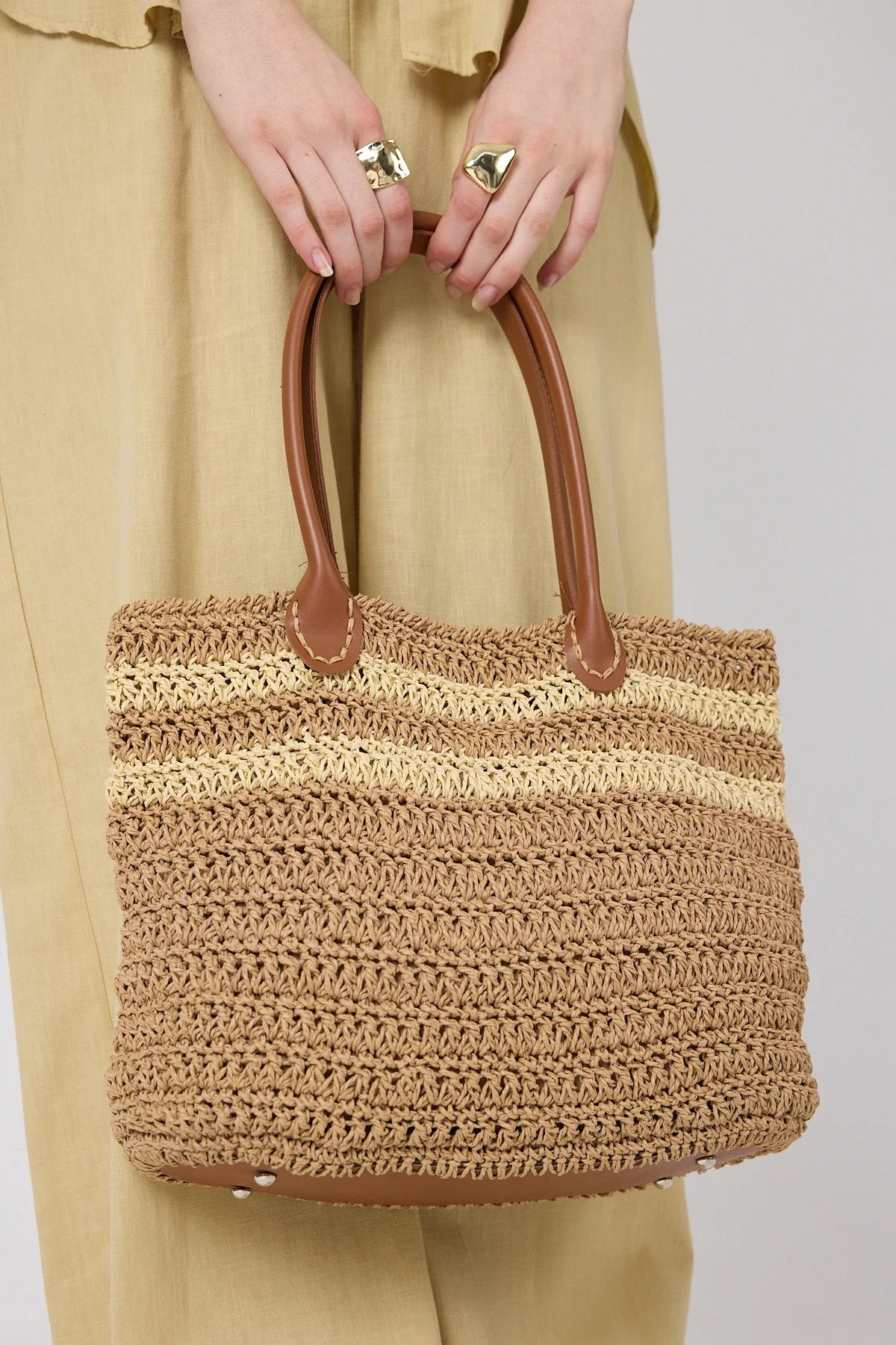 El yapımı Astarlı Kahverengi Hasır Çanta