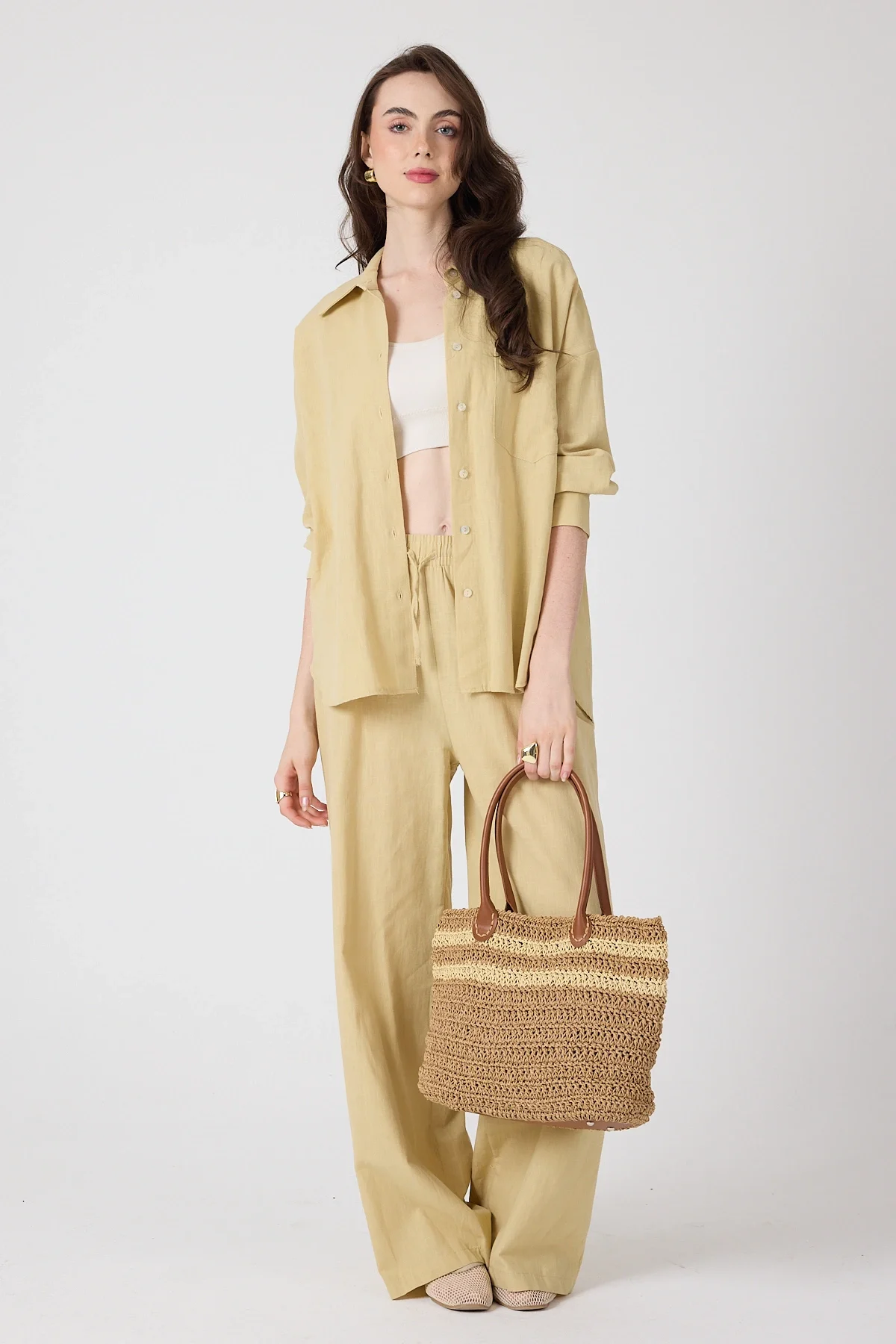 El yapımı Astarlı Kahverengi Hasır Çanta