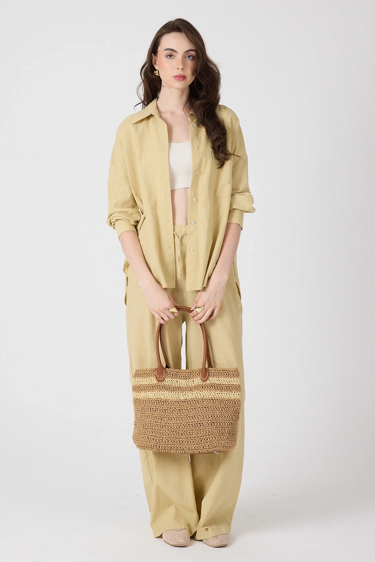 El yapımı Astarlı Kahverengi Hasır Çanta