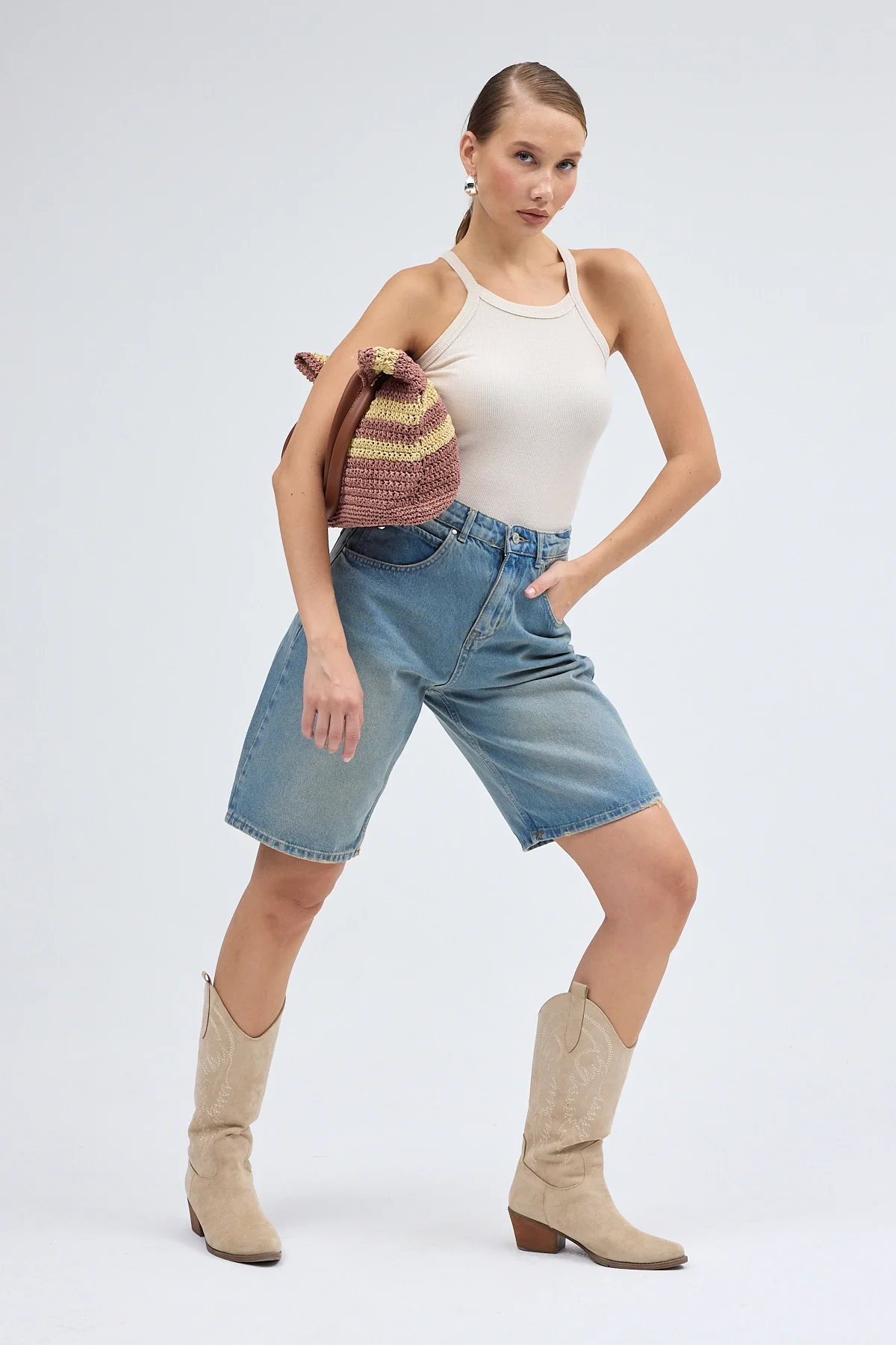 El yapımı Astarlı Kahverengi Hasır Çanta