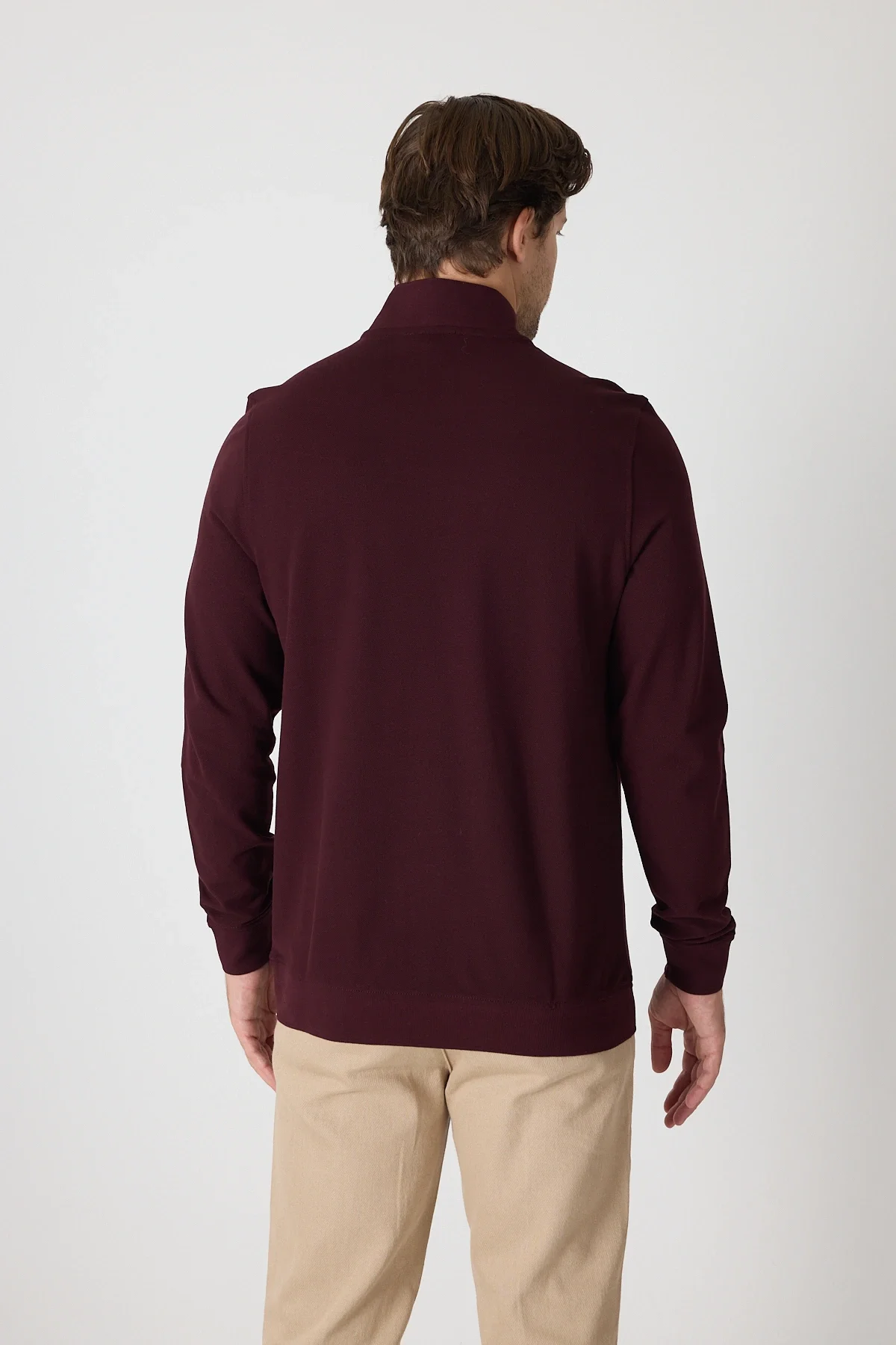 Erkek Dik Yaka Fermuarlı Sweatshirt - Bordo