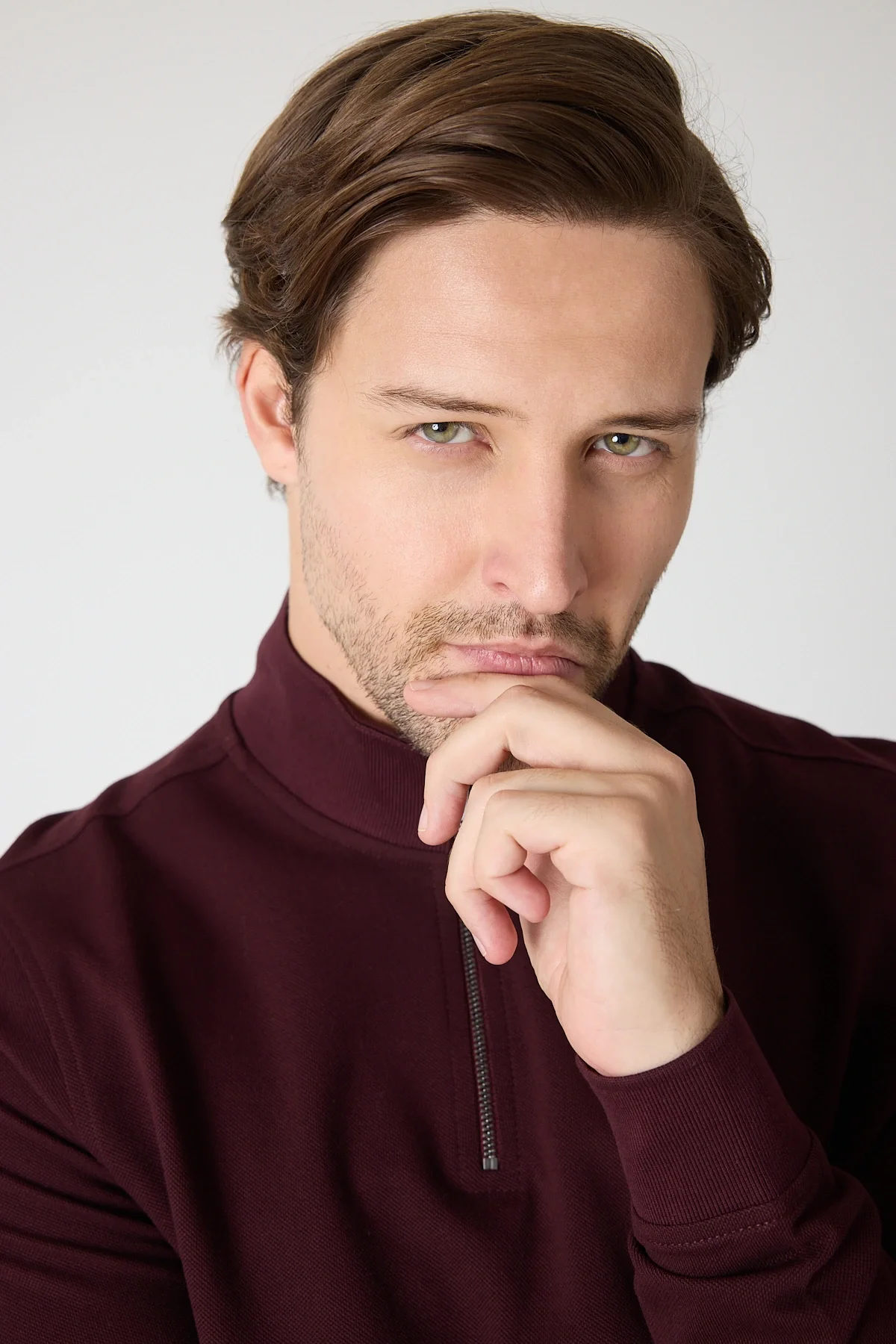 Erkek Dik Yaka Fermuarlı Sweatshirt - Bordo