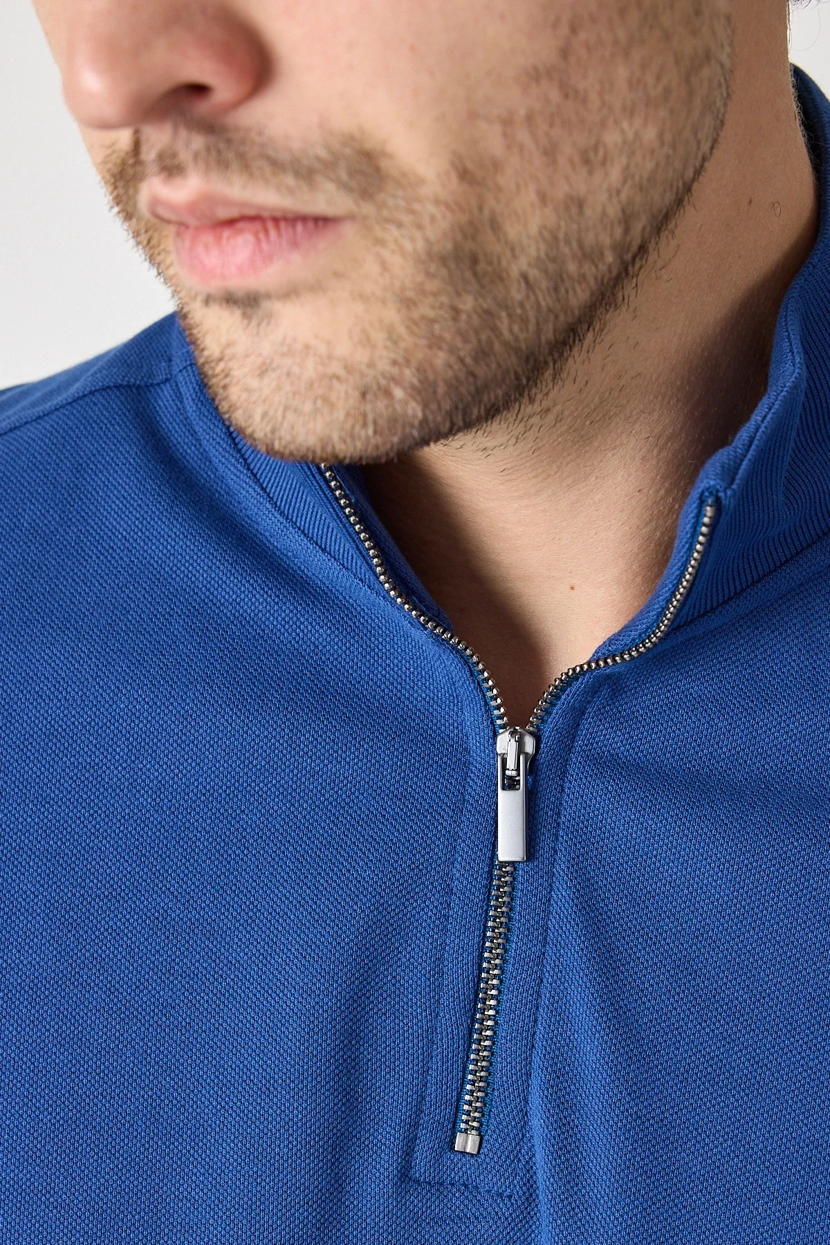 Erkek Dik Yaka Fermuarlı Sweatshirt - İndigo