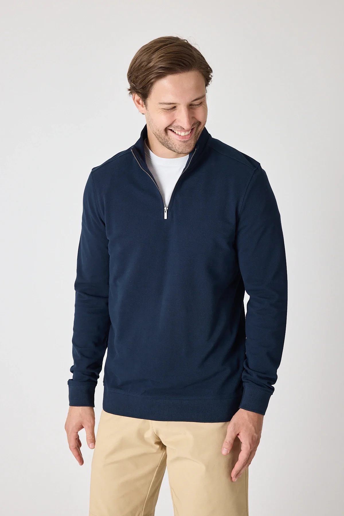 Erkek Dik Yaka Fermuarlı Sweatshirt - Lacivert