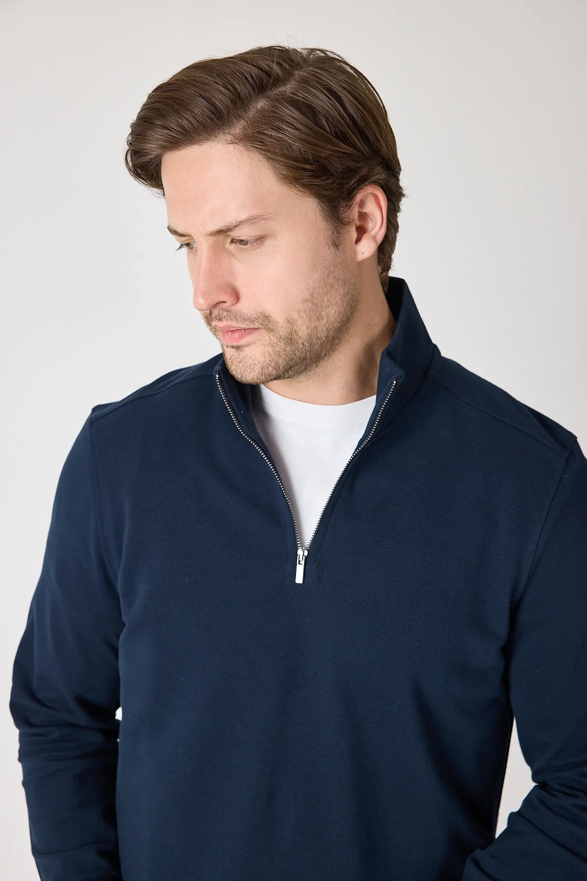 Erkek Dik Yaka Fermuarlı Sweatshirt - Lacivert