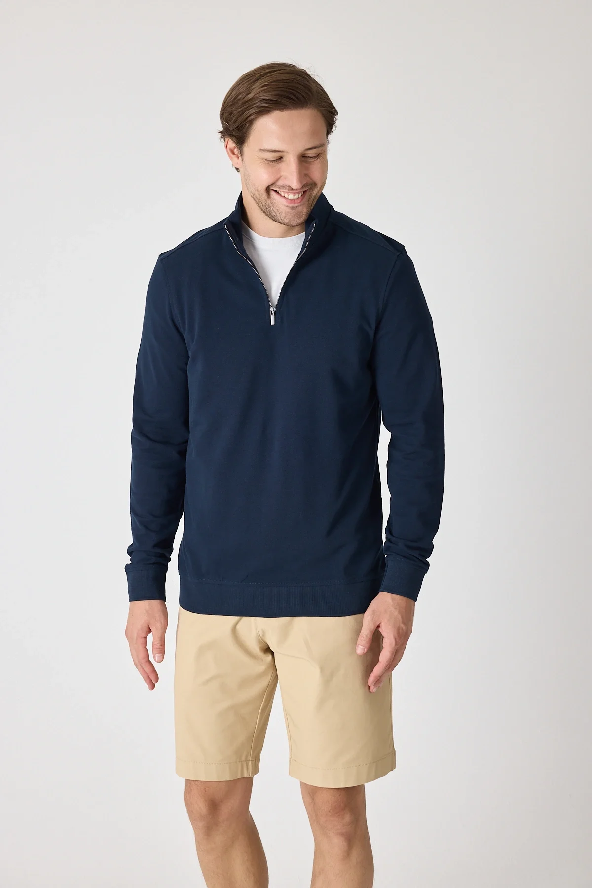 Erkek Dik Yaka Fermuarlı Sweatshirt - Lacivert