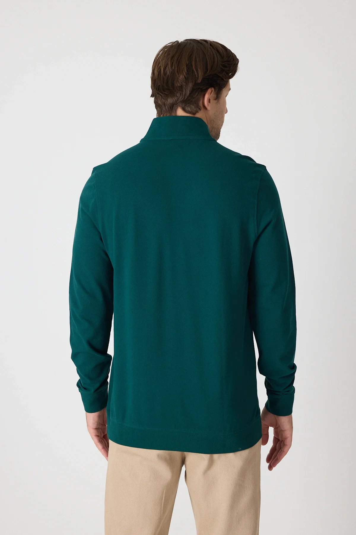 Erkek Dik Yaka Fermuarlı Sweatshirt - Nefti