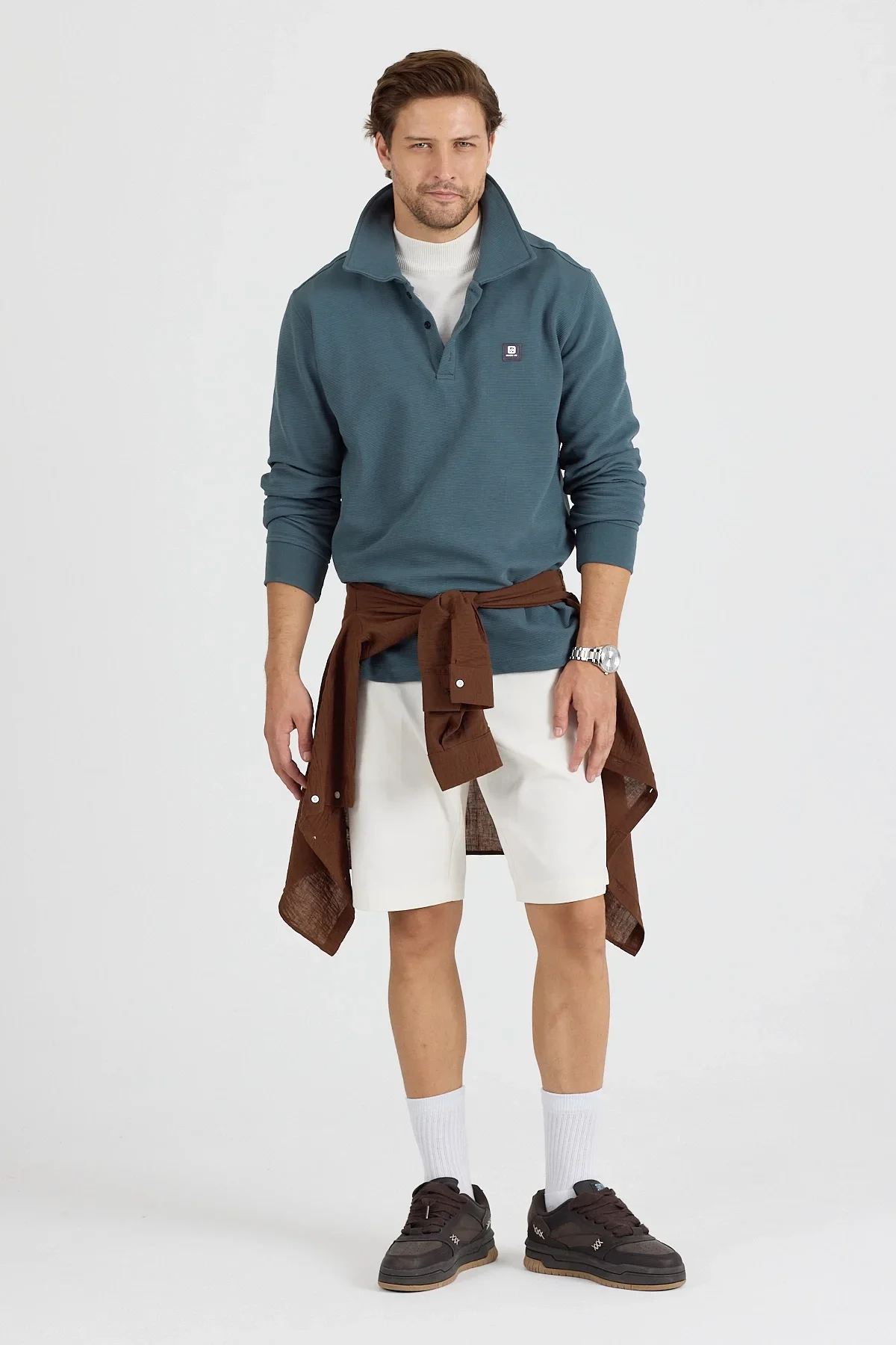Erkek Polo Yaka Fitilli Sweatshirt Mint