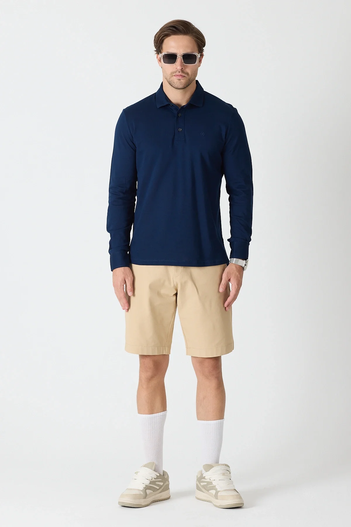 Erkek Polo Yaka Uzun Kollu Sweatshirt - Lacivert