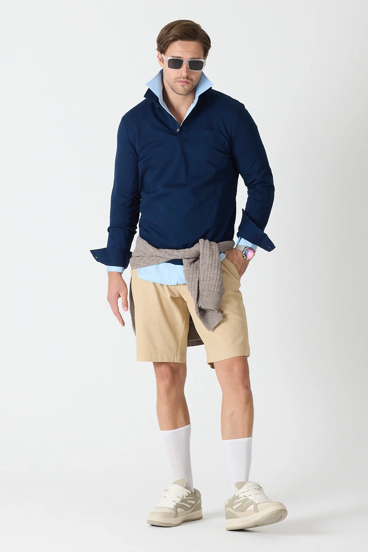 Erkek Polo Yaka Uzun Kollu Sweatshirt - Lacivert