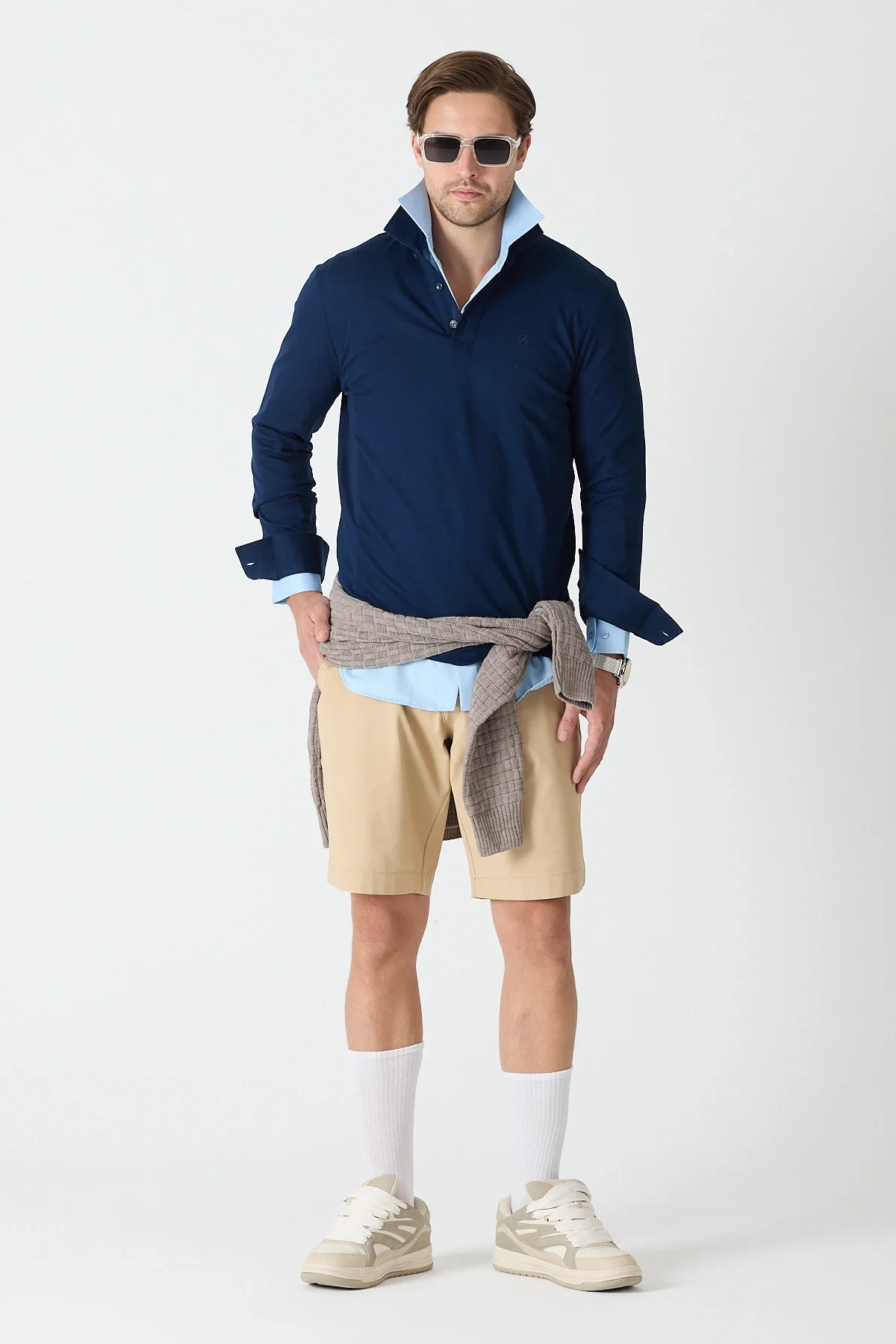 Erkek Polo Yaka Uzun Kollu Sweatshirt - Lacivert