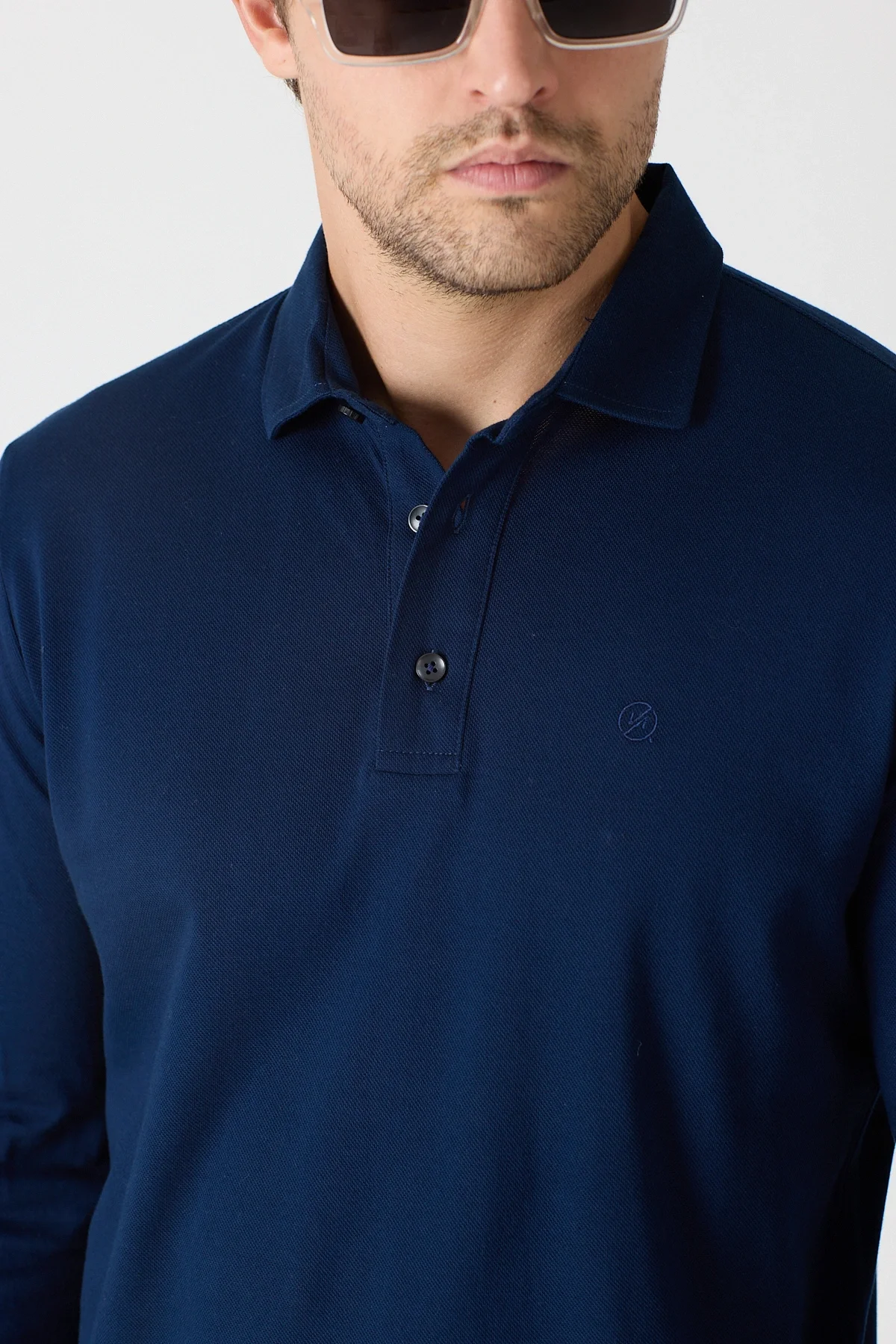 Erkek Polo Yaka Uzun Kollu Sweatshirt - Lacivert