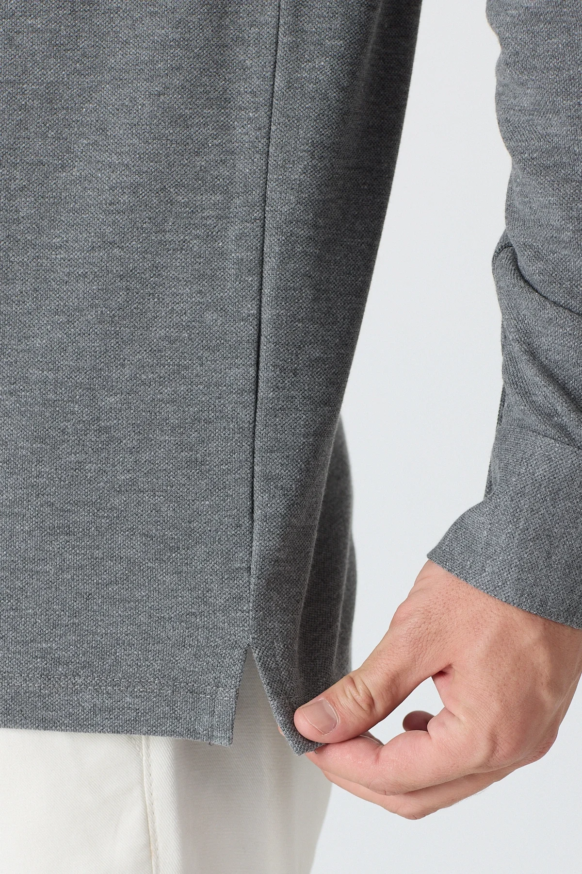 Erkek Uzun Kollu Polo Yaka Comfort Sweatshirt - Antrasit Gri