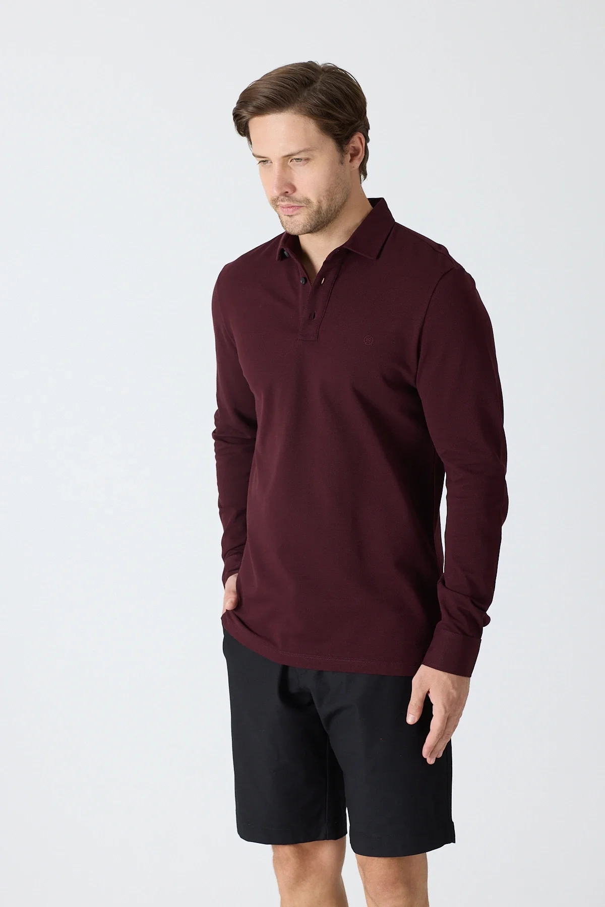 Erkek Uzun Kollu Polo Yaka Comfort Sweatshirt - Bordo