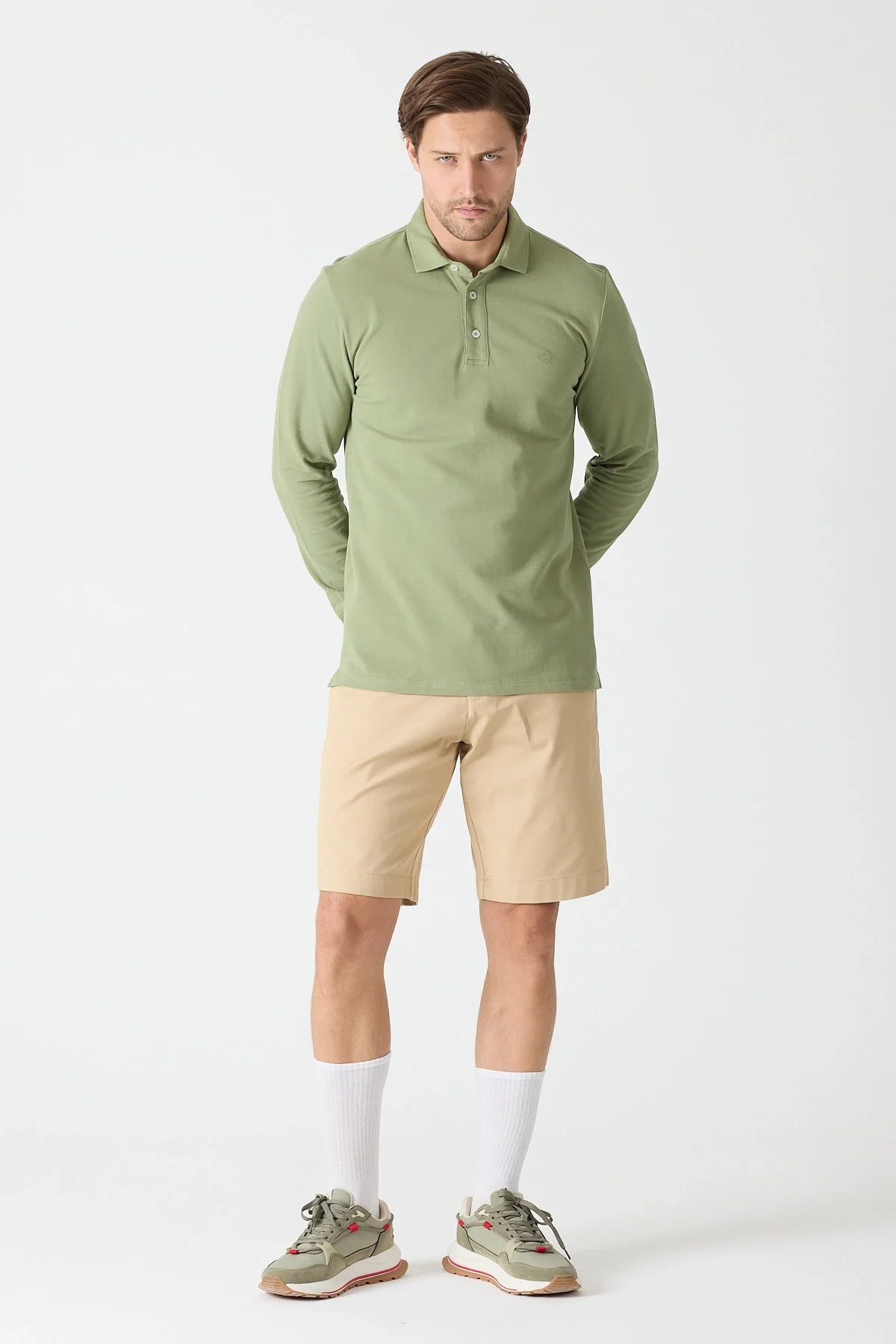 Erkek Uzun Kollu Polo Yaka Comfort Sweatshirt - Çağla