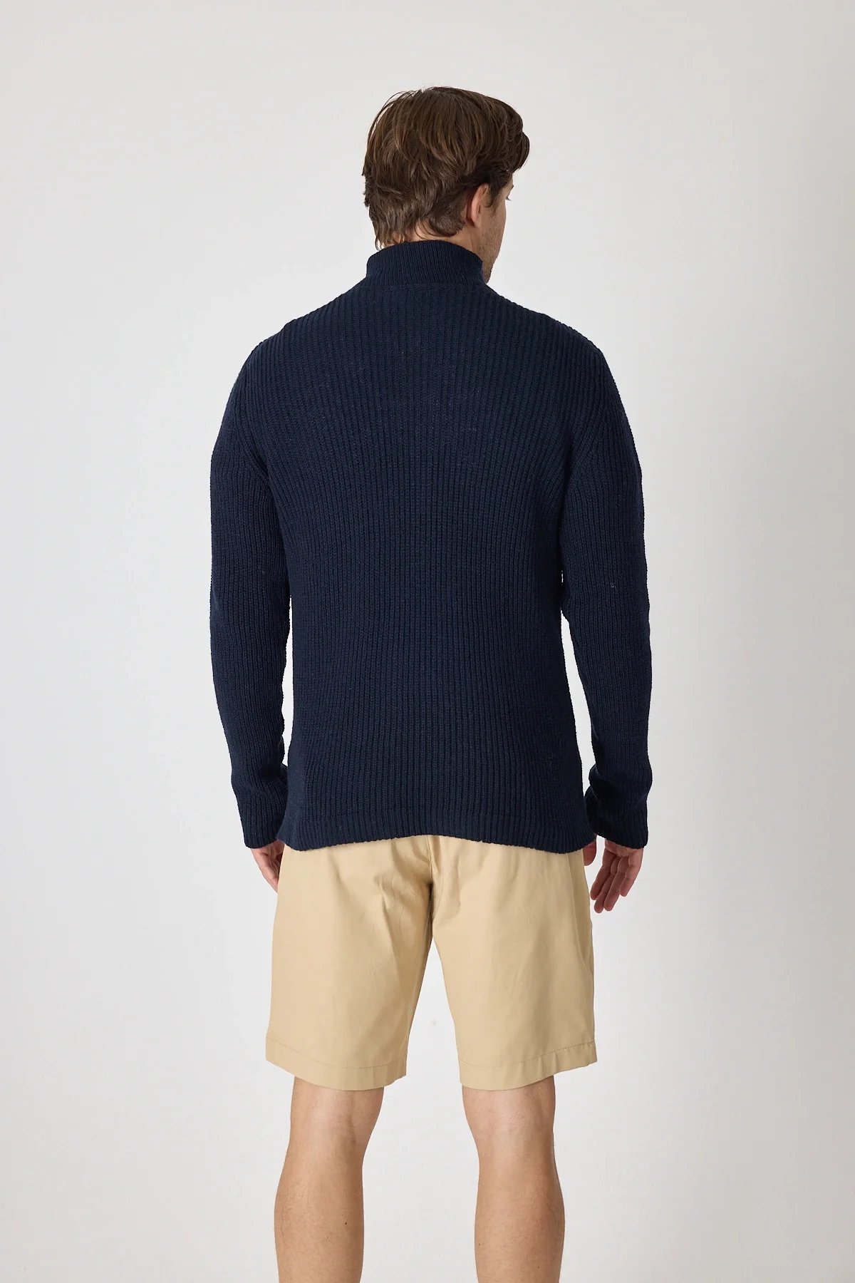 Erkek Dik Yaka Fermuarlı Triko Kazak - Lacivert