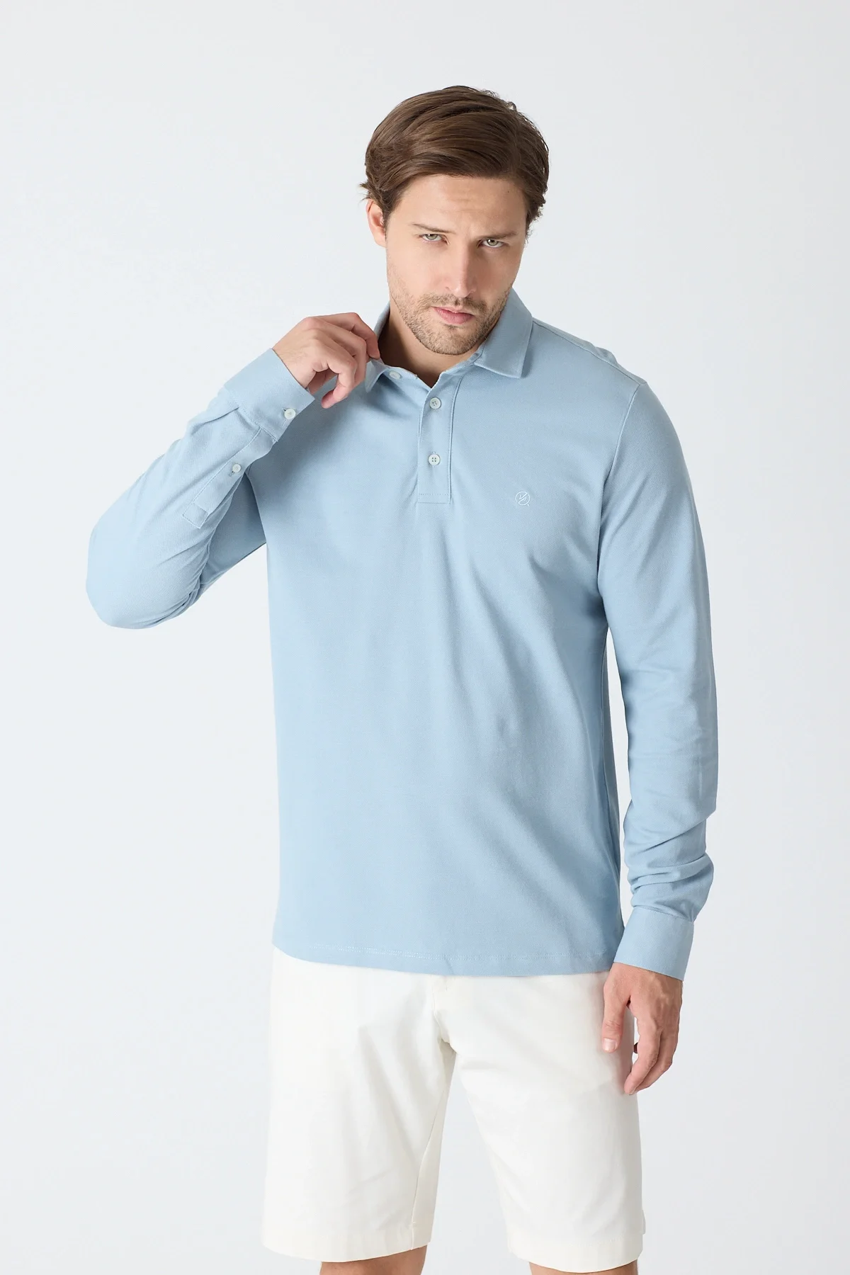 Erkek Uzun Kollu Polo Yaka Comfort Sweatshirt - Fırtına