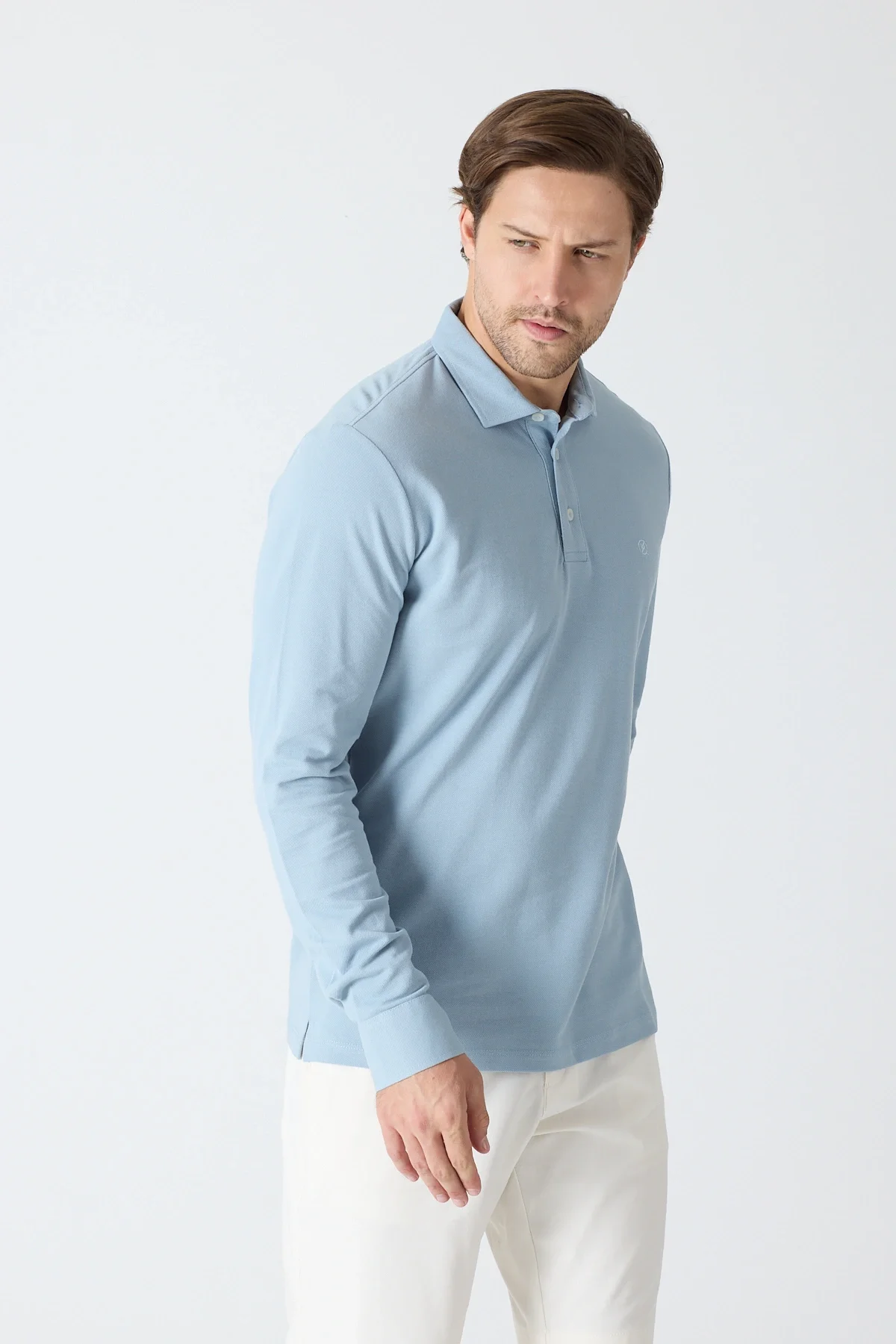 Erkek Uzun Kollu Polo Yaka Comfort Sweatshirt - Fırtına