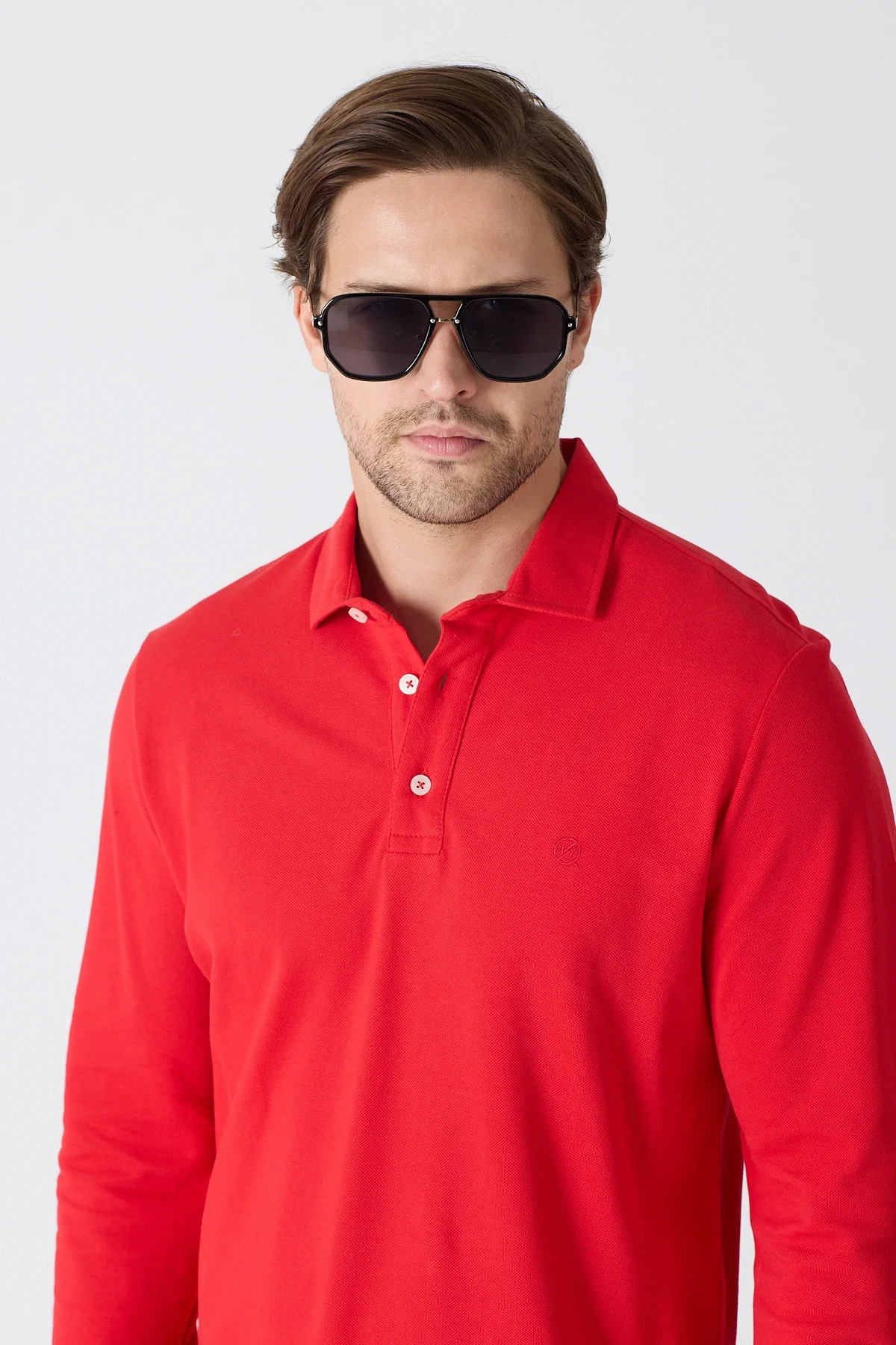 Erkek Uzun Kollu Polo Yaka Comfort Sweatshirt - Kırmızı