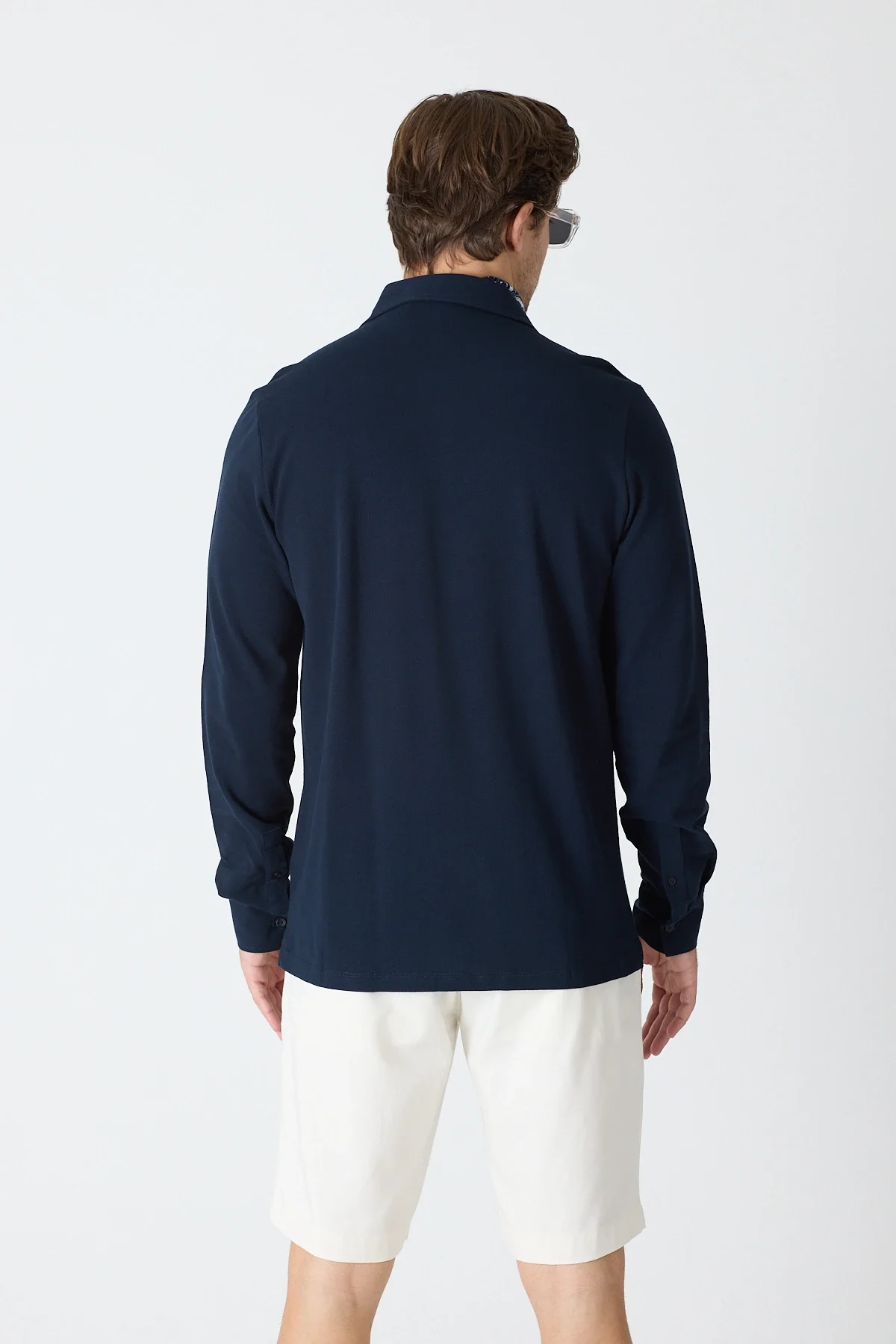 Erkek Uzun Kollu Polo Yaka Comfort Sweatshirt - Lacivert